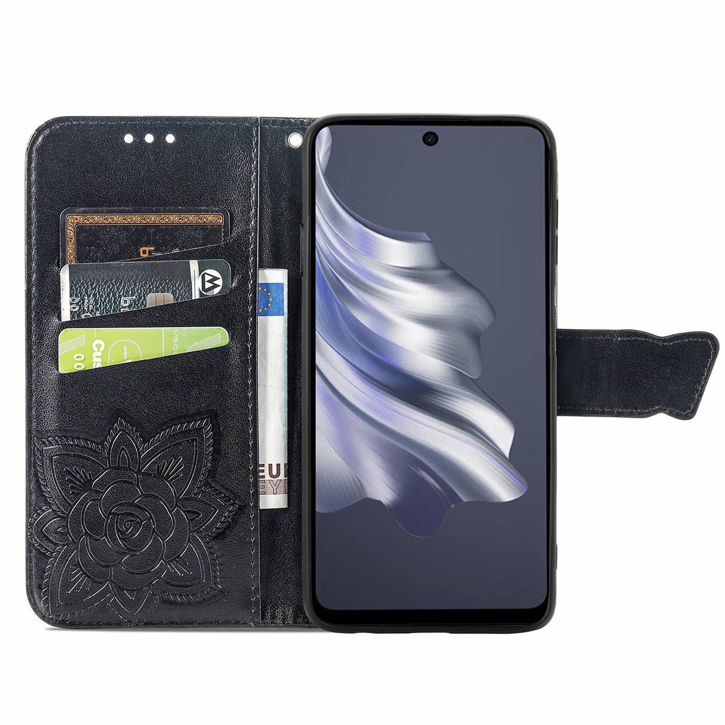 For Transsion Tecno Spark 20 Pro Case Butterfly Pattern Flip Folio PU Leather Phone Cover - Black