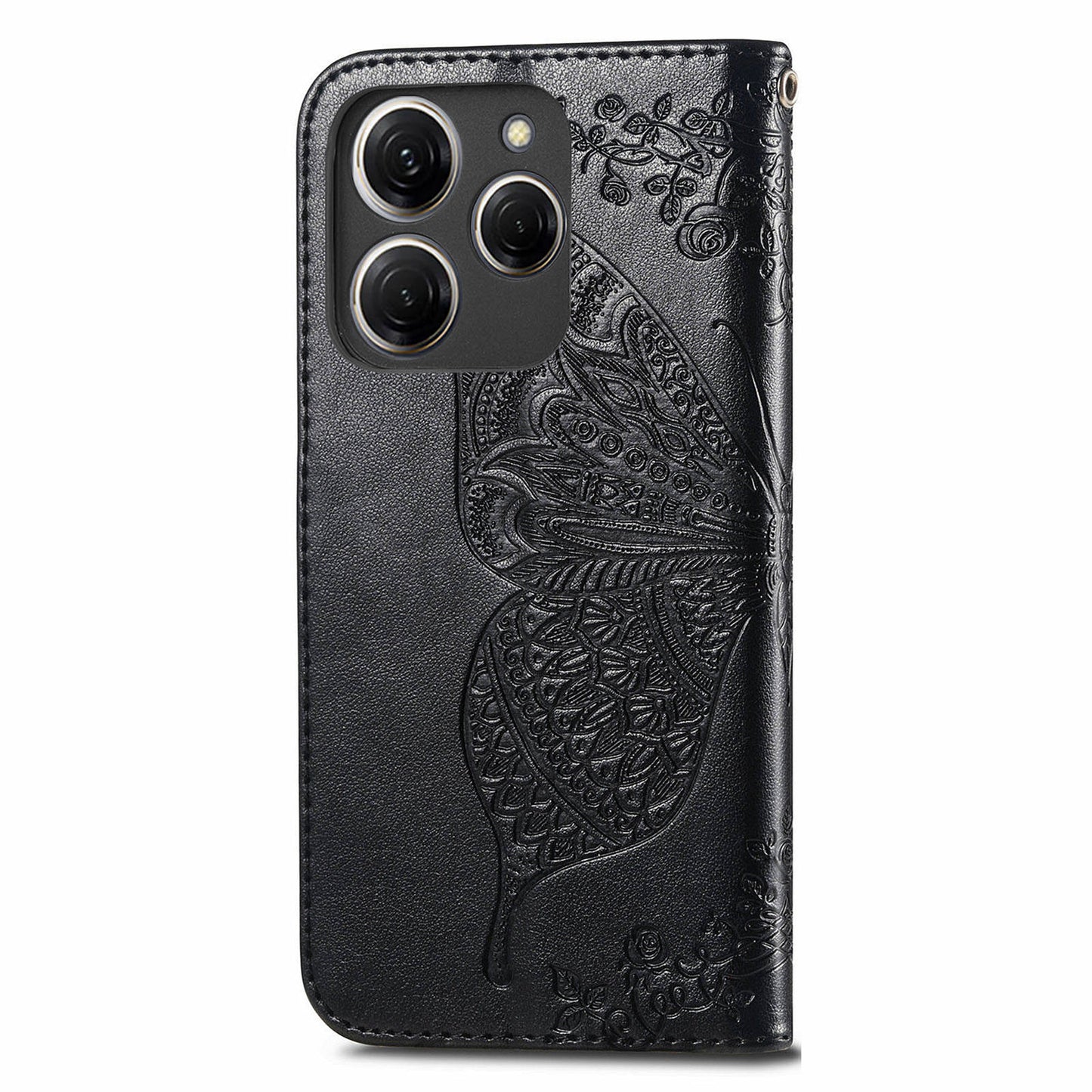 For Transsion Tecno Spark 20 Pro Case Butterfly Pattern Flip Folio PU Leather Phone Cover - Black