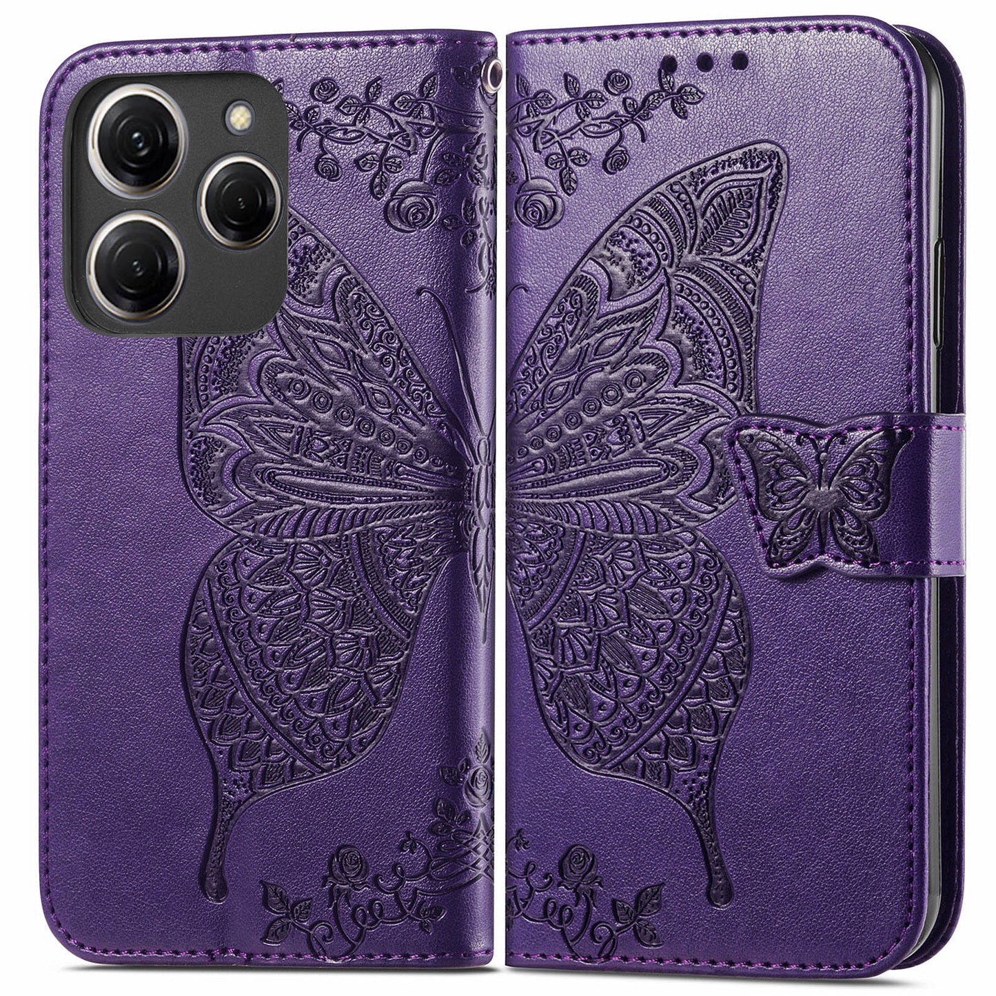 For Transsion Tecno Spark 20 Pro Case Butterfly Pattern Flip Folio PU Leather Phone Cover - Dark Purple