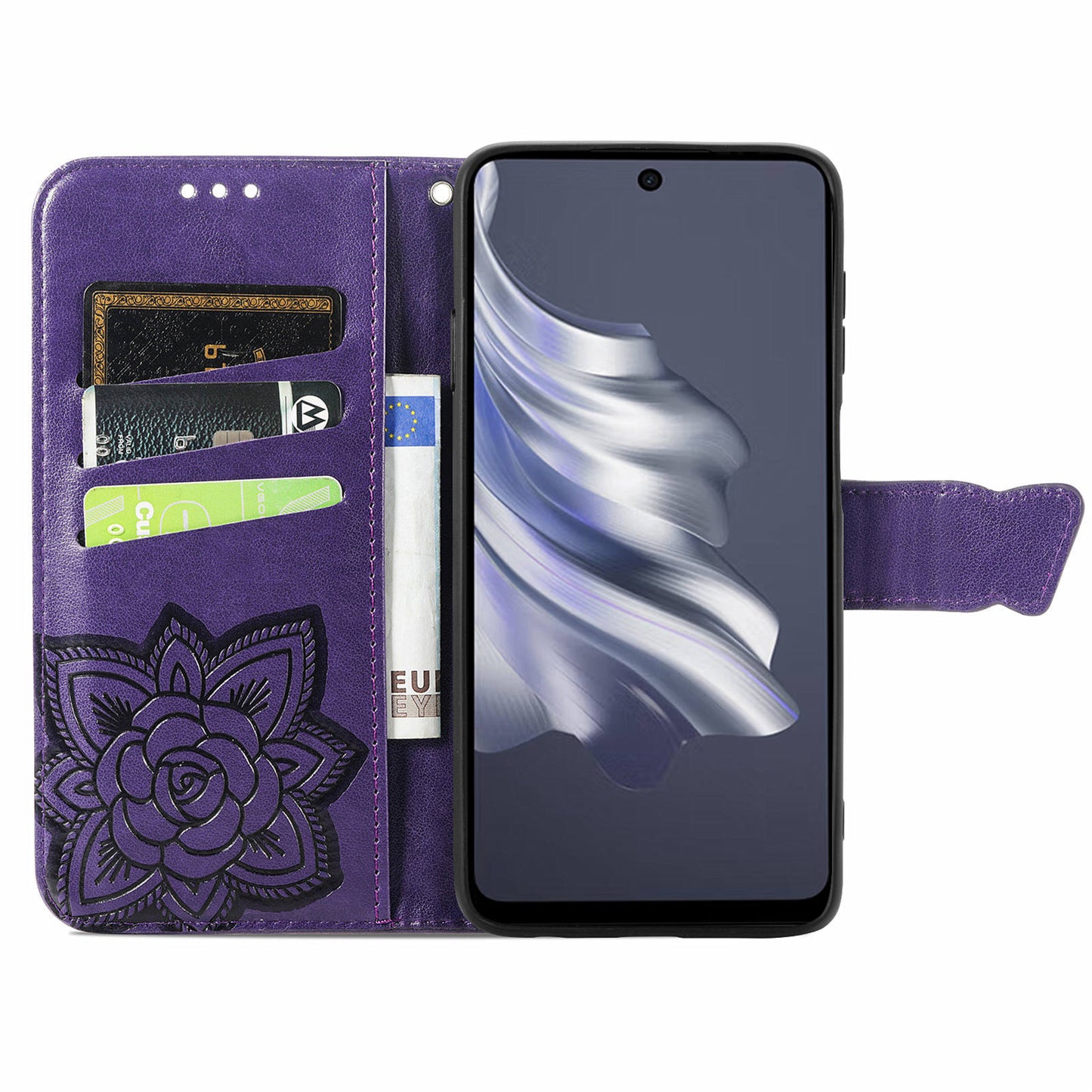 For Transsion Tecno Spark 20 Pro Case Butterfly Pattern Flip Folio PU Leather Phone Cover - Dark Purple