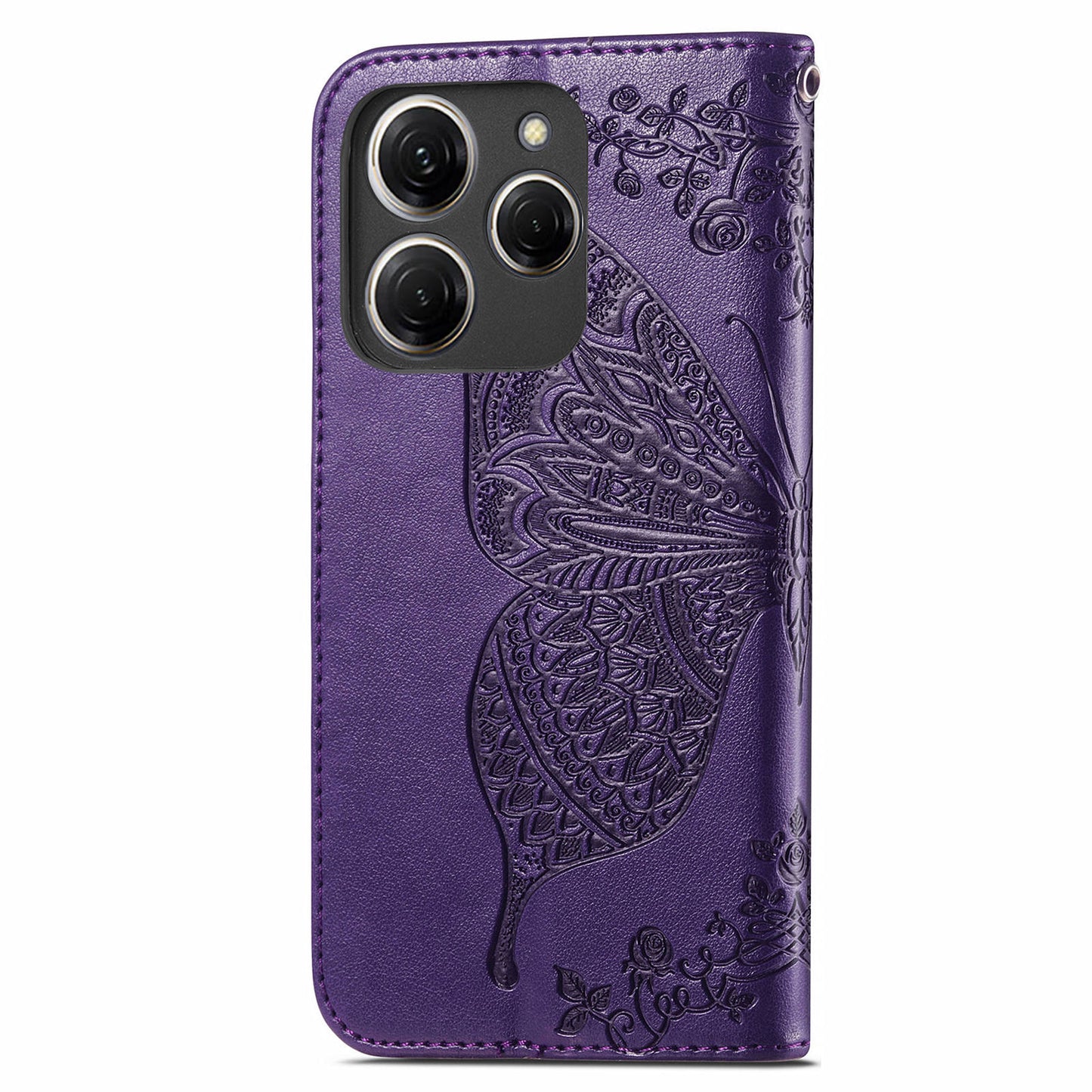 For Transsion Tecno Spark 20 Pro Case Butterfly Pattern Flip Folio PU Leather Phone Cover - Dark Purple
