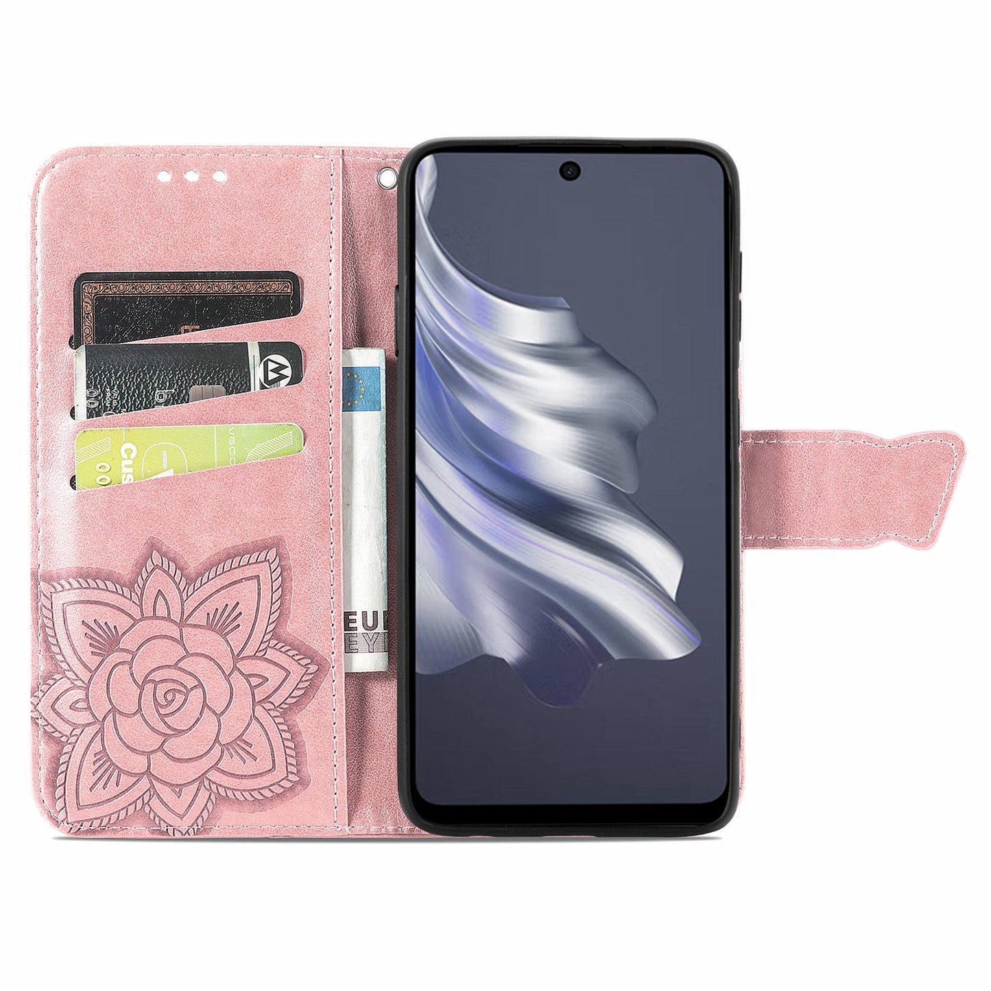 For Transsion Tecno Spark 20 Pro Case Butterfly Pattern Flip Folio PU Leather Phone Cover - Rose Gold