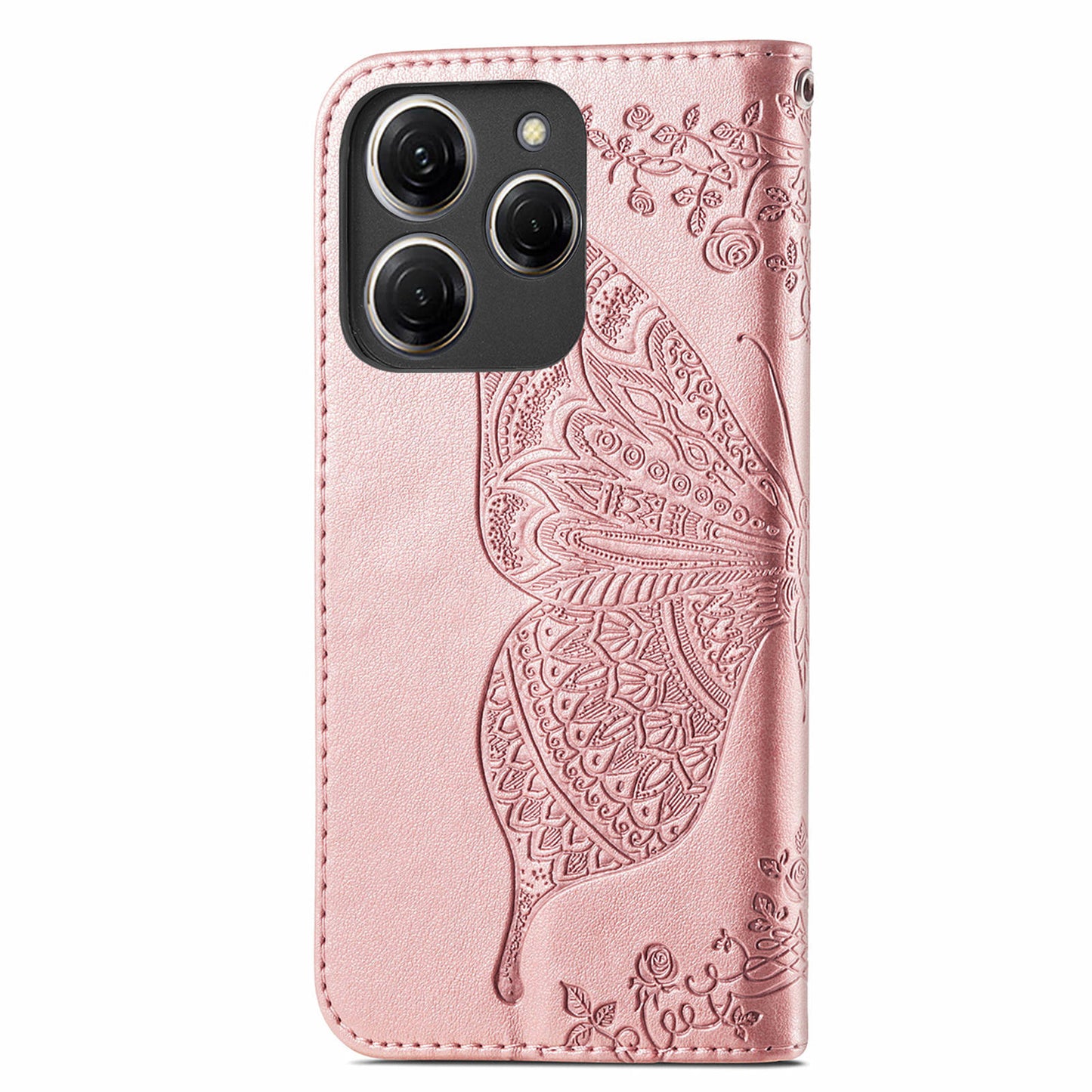 For Transsion Tecno Spark 20 Pro Case Butterfly Pattern Flip Folio PU Leather Phone Cover - Rose Gold