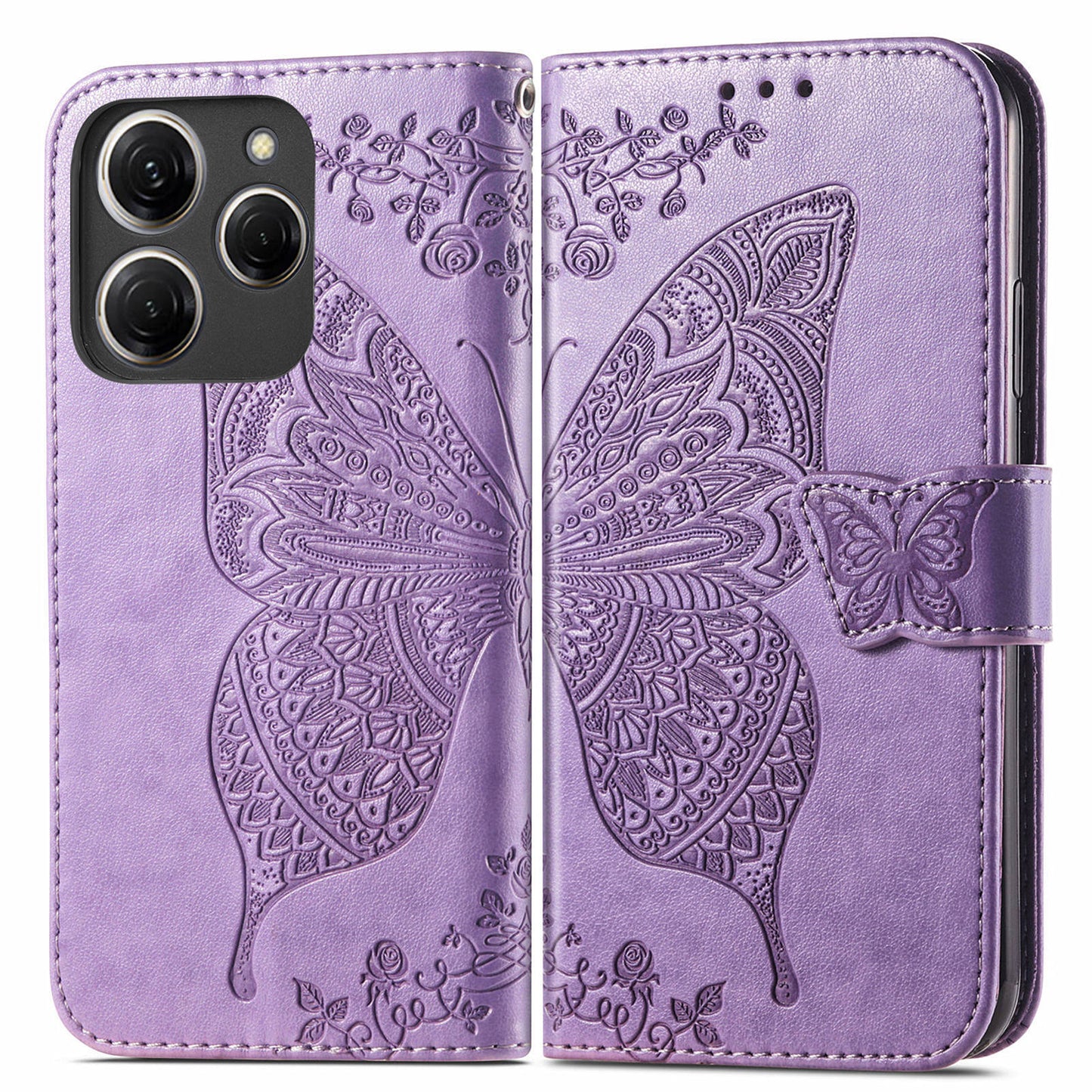 For Transsion Tecno Spark 20 Pro Case Butterfly Pattern Flip Folio PU Leather Phone Cover - Light Purple