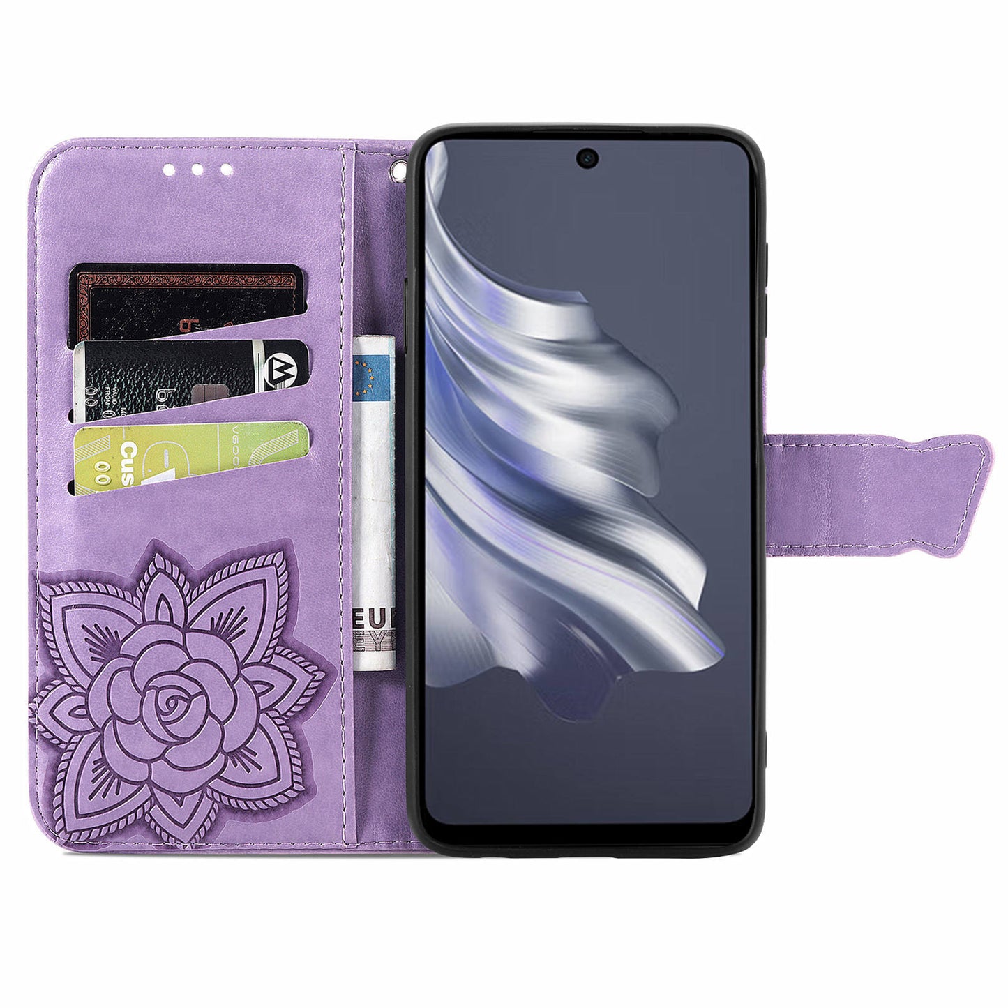 For Transsion Tecno Spark 20 Pro Case Butterfly Pattern Flip Folio PU Leather Phone Cover - Light Purple