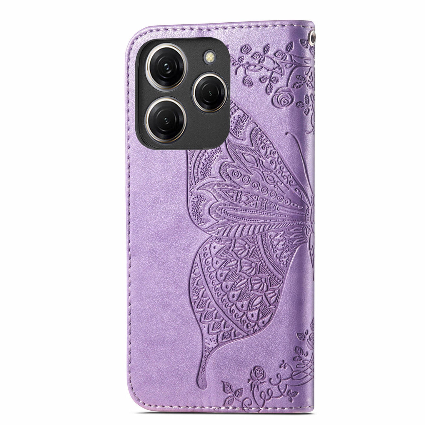 For Transsion Tecno Spark 20 Pro Case Butterfly Pattern Flip Folio PU Leather Phone Cover - Light Purple