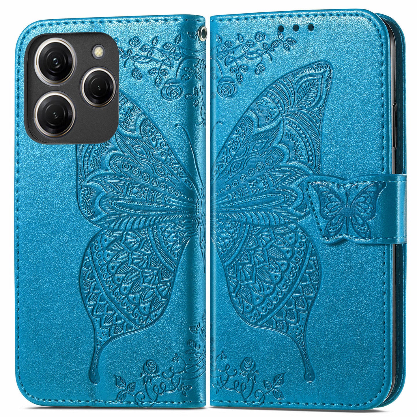 For Transsion Tecno Spark 20 Pro Case Butterfly Pattern Flip Folio PU Leather Phone Cover - Blue