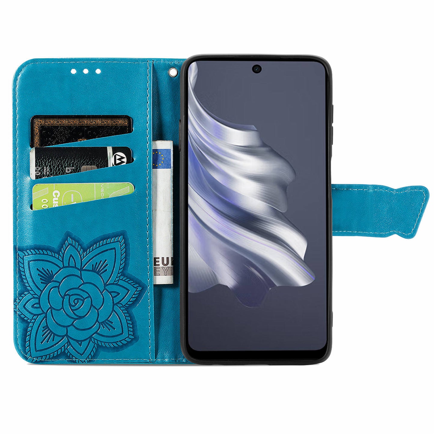 For Transsion Tecno Spark 20 Pro Case Butterfly Pattern Flip Folio PU Leather Phone Cover - Blue