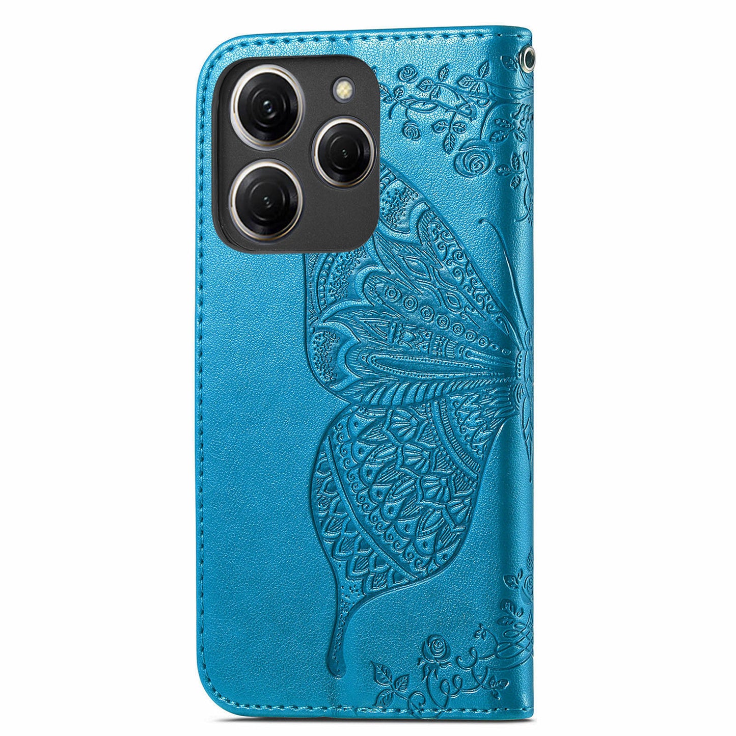 For Transsion Tecno Spark 20 Pro Case Butterfly Pattern Flip Folio PU Leather Phone Cover - Blue
