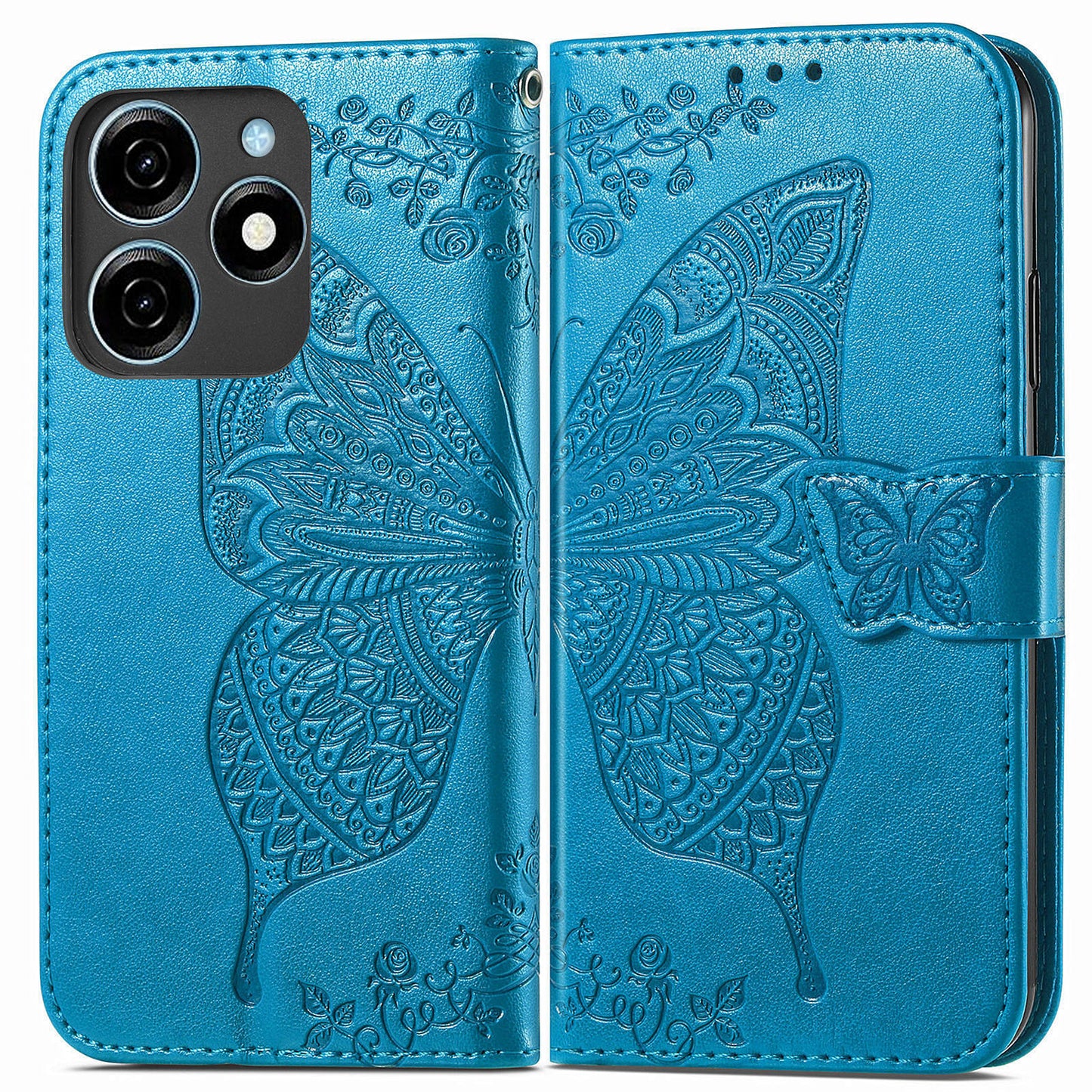 For Transsion Tecno Spark 20C Case Butterfly Imprinted PU Leather Stand Phone Cover Online Shopping Wholesale - Blue