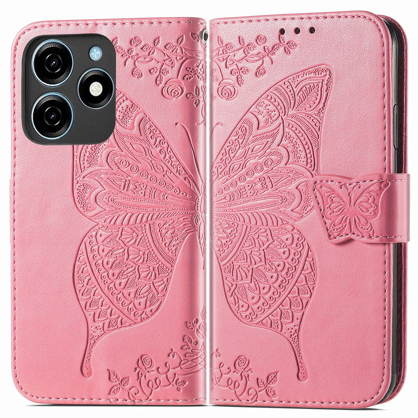 For Transsion Tecno Spark 20C Case Butterfly Imprinted PU Leather Stand Phone Cover Online Shopping Wholesale - Pink