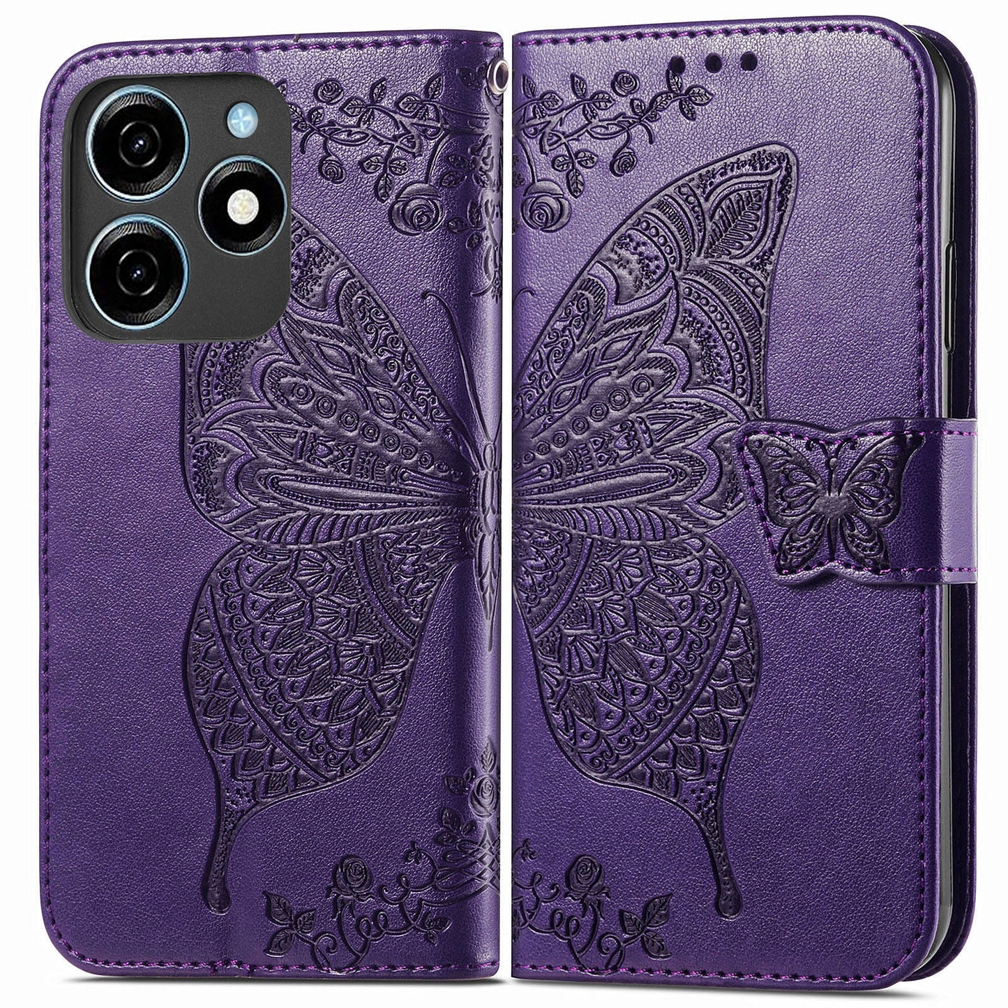 For Transsion Tecno Spark 20C Case Butterfly Imprinted PU Leather Stand Phone Cover Online Shopping Wholesale - Dark Purple