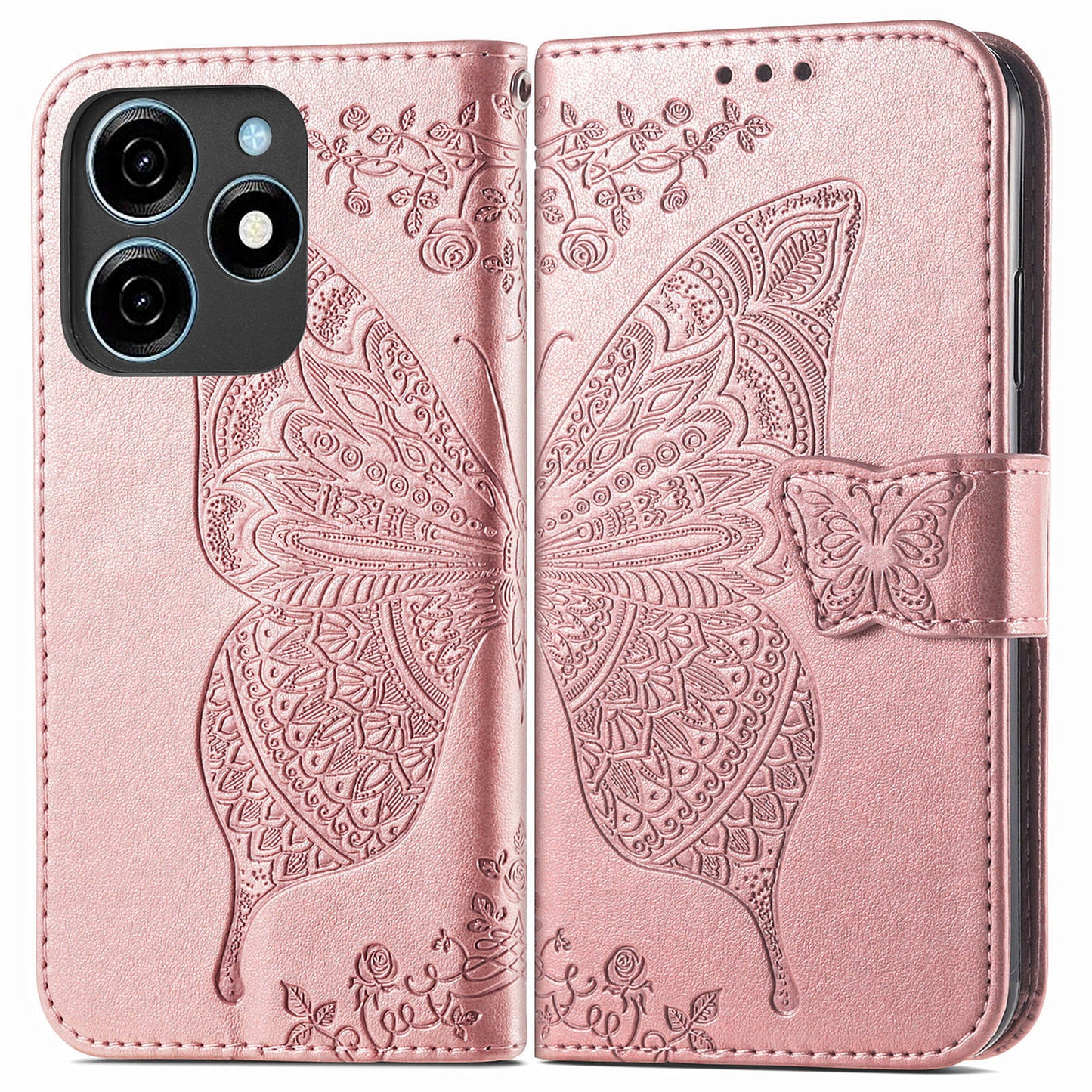 For Transsion Tecno Spark 20C Case Butterfly Imprinted PU Leather Stand Phone Cover Online Shopping Wholesale - Rose Gold