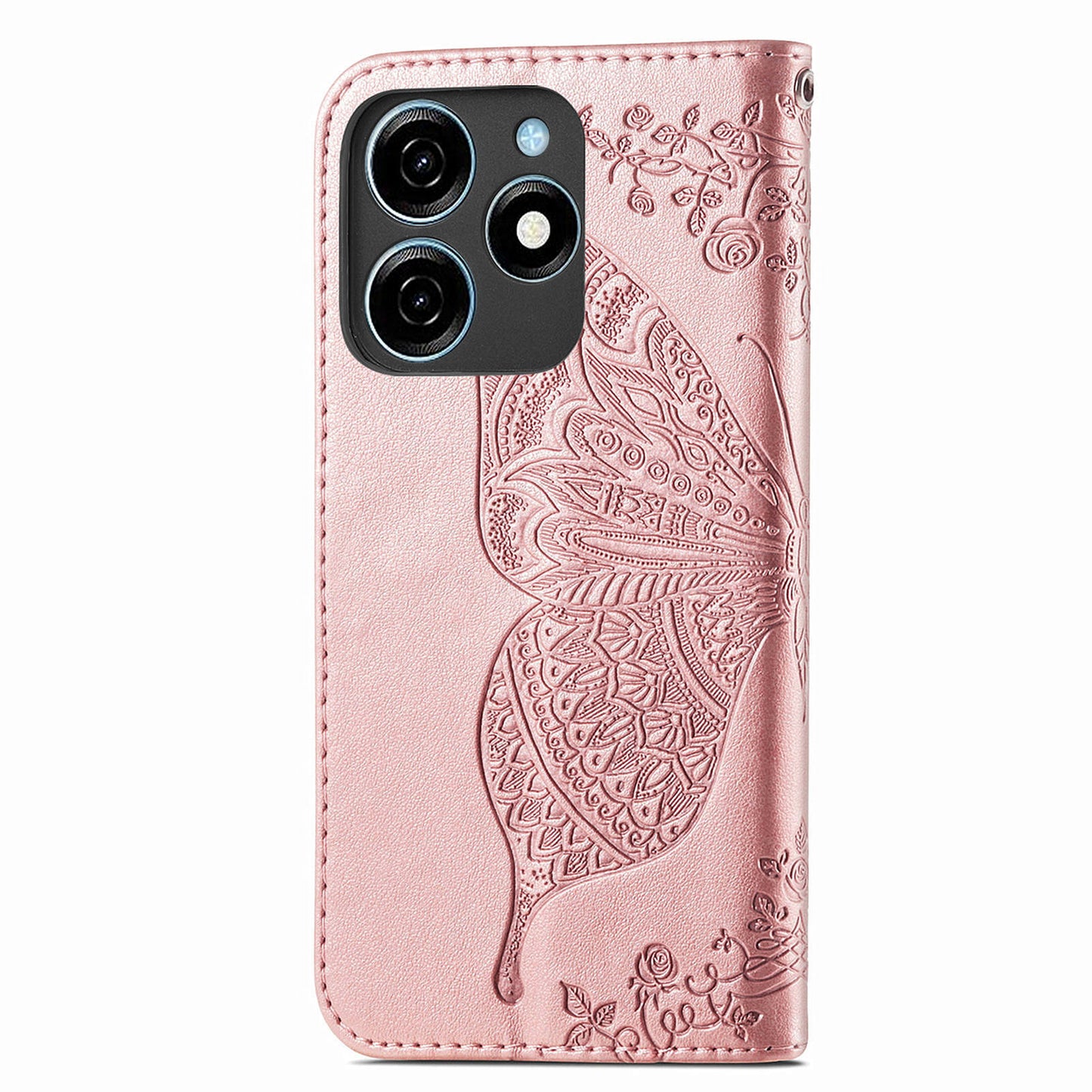 For Transsion Tecno Spark 20C Case Butterfly Imprinted PU Leather Stand Phone Cover Online Shopping Wholesale - Rose Gold
