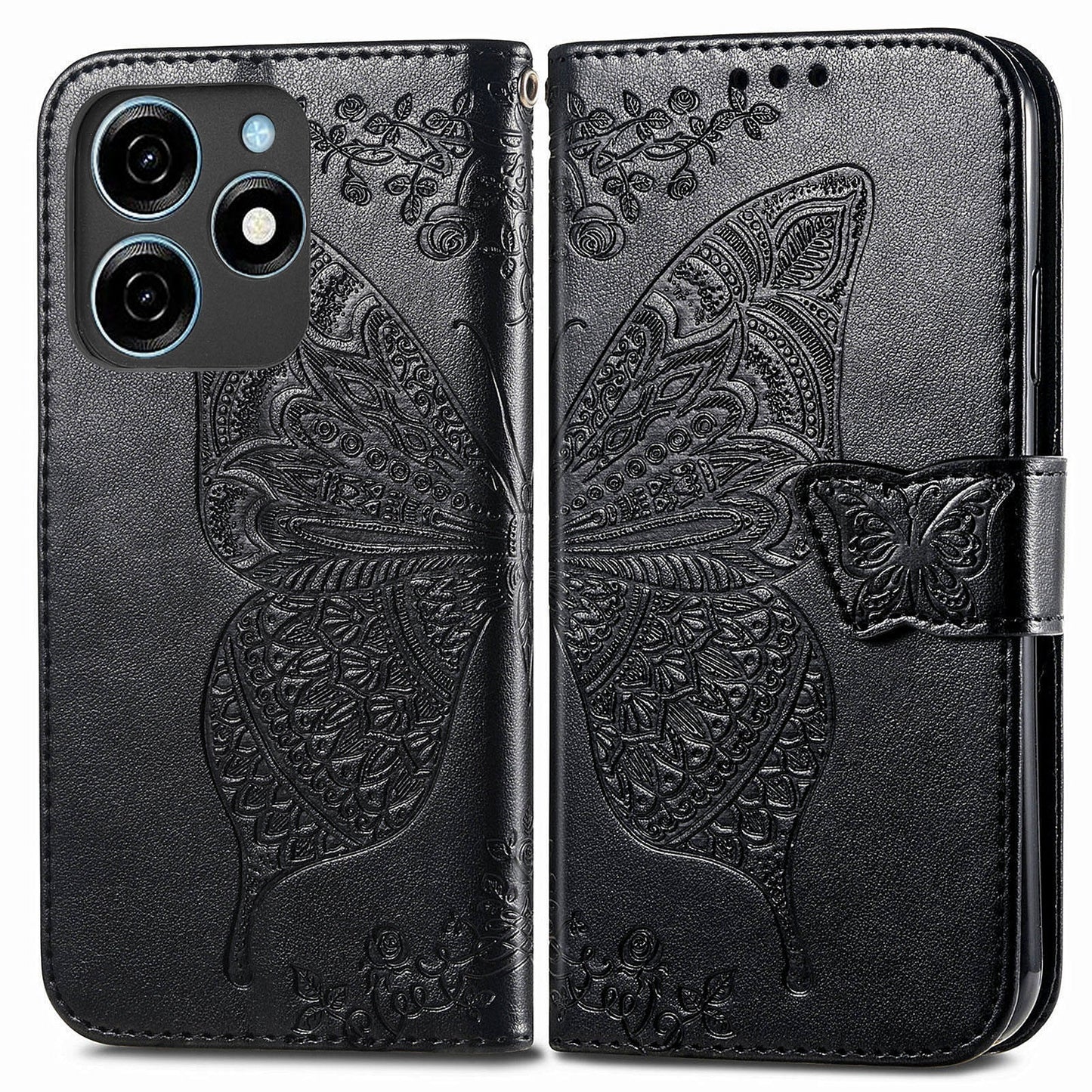 For Transsion Tecno Spark 20C Case Butterfly Imprinted PU Leather Stand Phone Cover Online Shopping Wholesale - Black