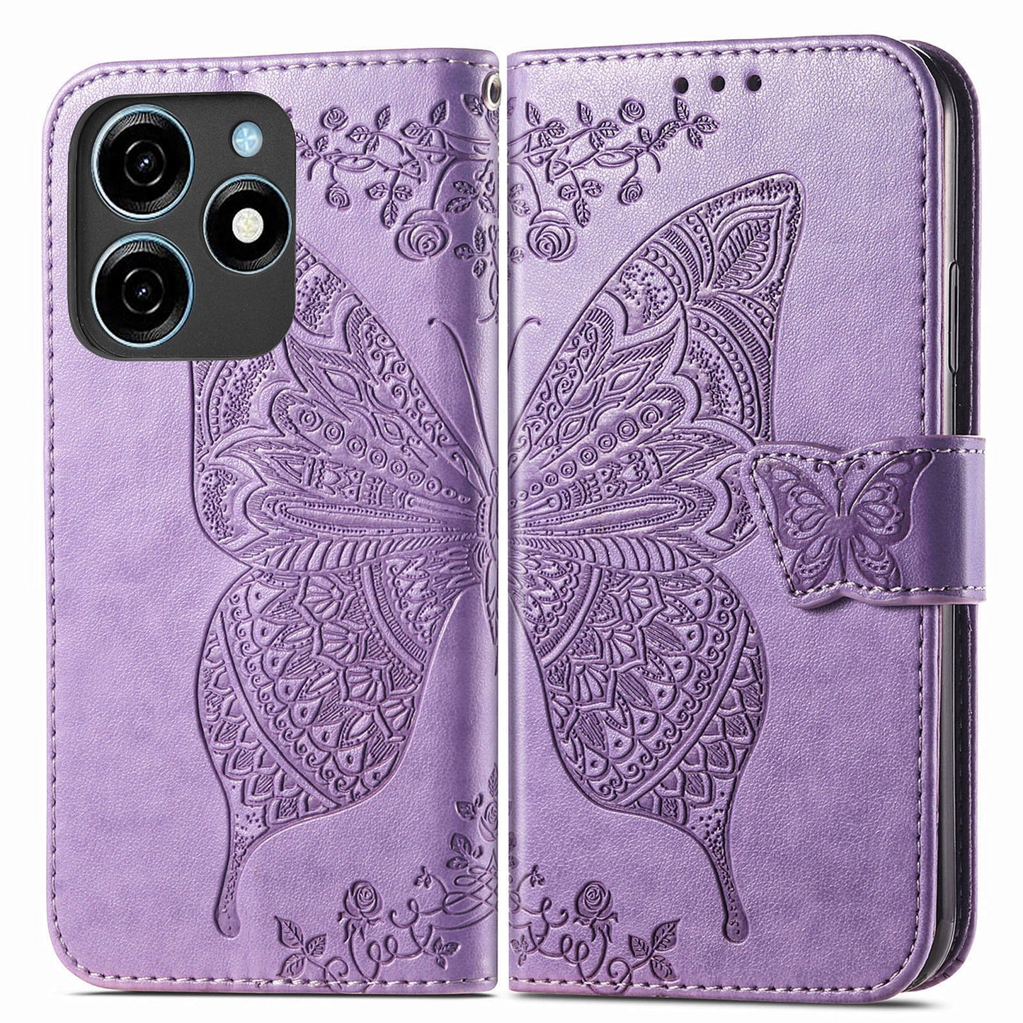 For Transsion Tecno Spark 20C Case Butterfly Imprinted PU Leather Stand Phone Cover Online Shopping Wholesale - Light Purple