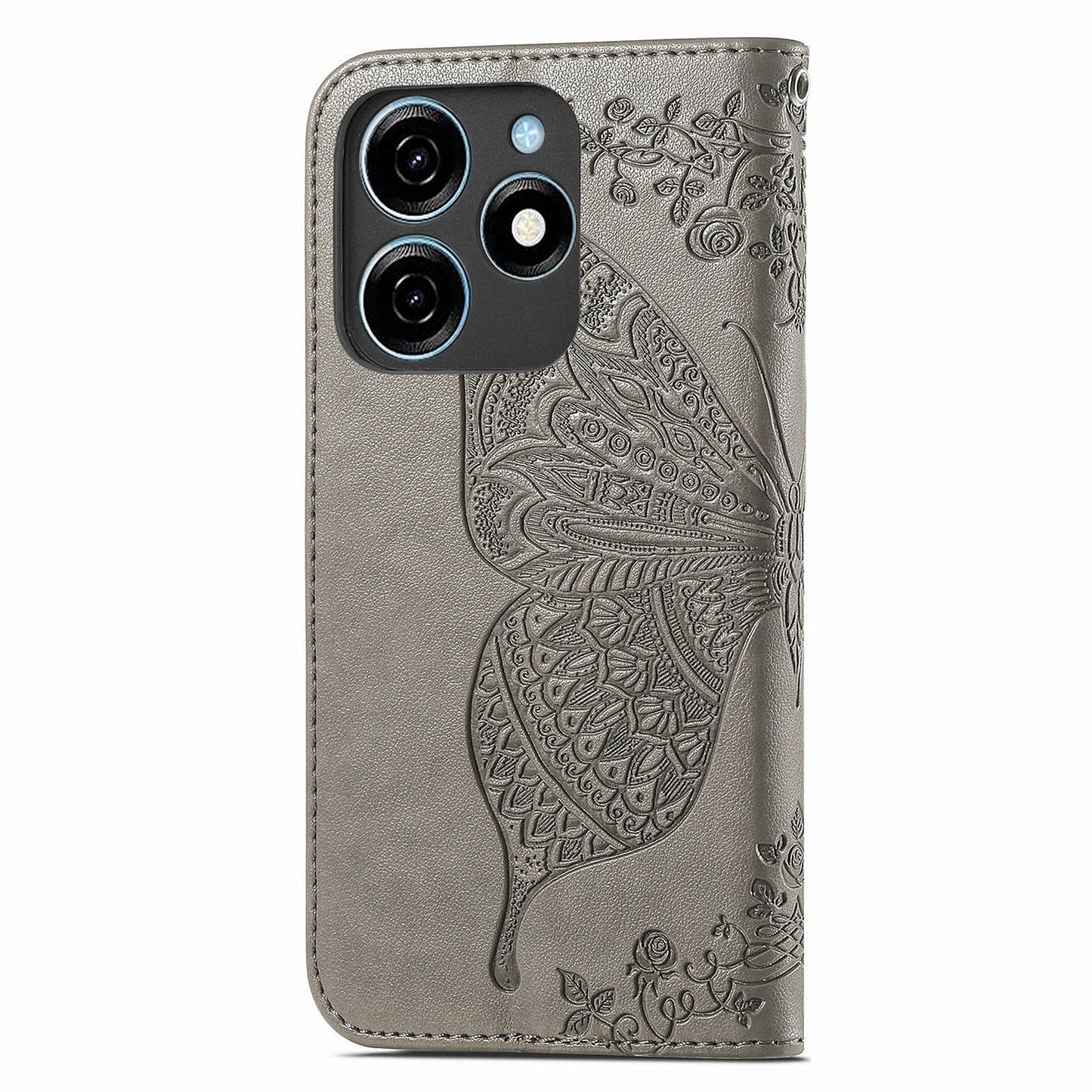 For Transsion Tecno Spark 20C Case Butterfly Imprinted PU Leather Stand Phone Cover Online Shopping Wholesale - Grey