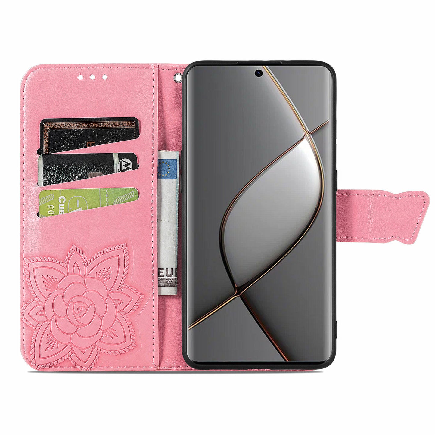 For Transsion Tecno Spark 20 Pro+ Case Butterfly PU Leather Wallet Flip Protective Phone Cover with Wrist Strap - Pink