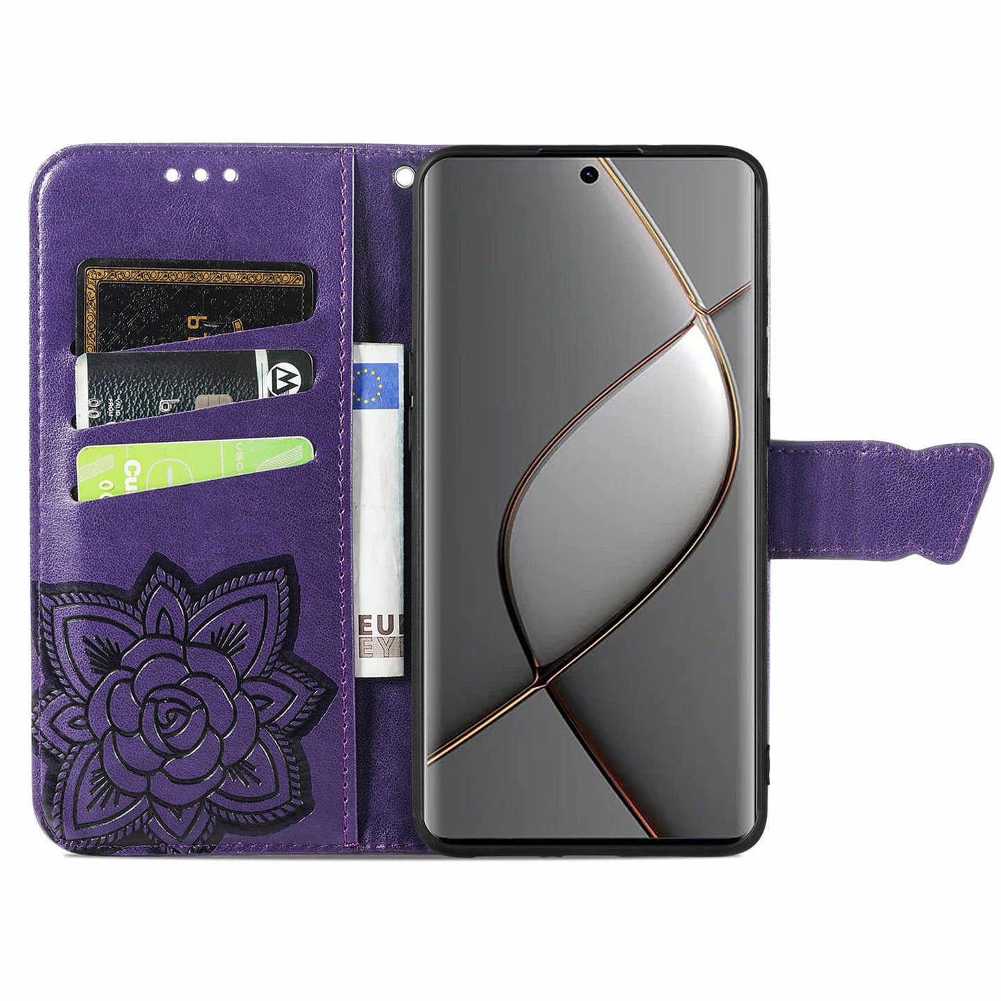 For Transsion Tecno Spark 20 Pro+ Case Butterfly PU Leather Wallet Flip Protective Phone Cover with Wrist Strap - Dark Purple
