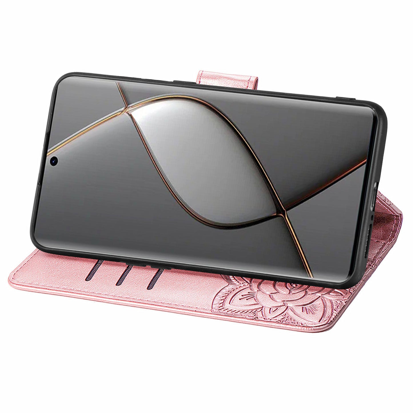 For Transsion Tecno Spark 20 Pro+ Case Butterfly PU Leather Wallet Flip Protective Phone Cover with Wrist Strap - Rose Gold