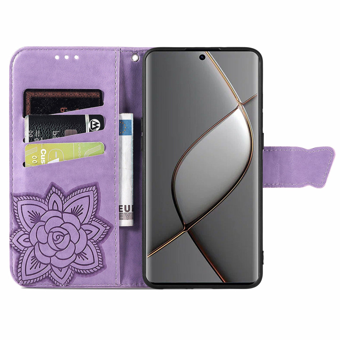For Transsion Tecno Spark 20 Pro+ Case Butterfly PU Leather Wallet Flip Protective Phone Cover with Wrist Strap - Light Purple