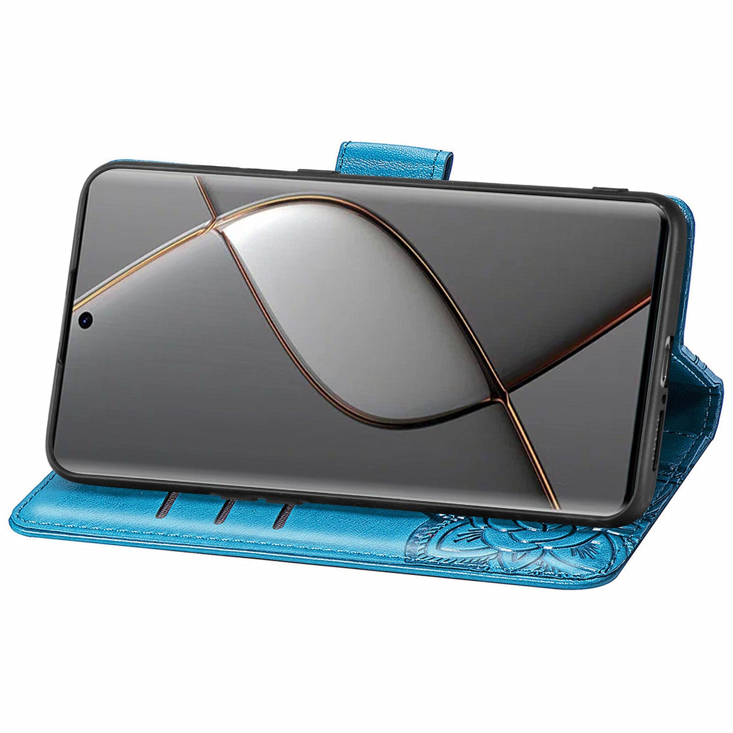 For Transsion Tecno Spark 20 Pro+ Case Butterfly PU Leather Wallet Flip Protective Phone Cover with Wrist Strap - Blue