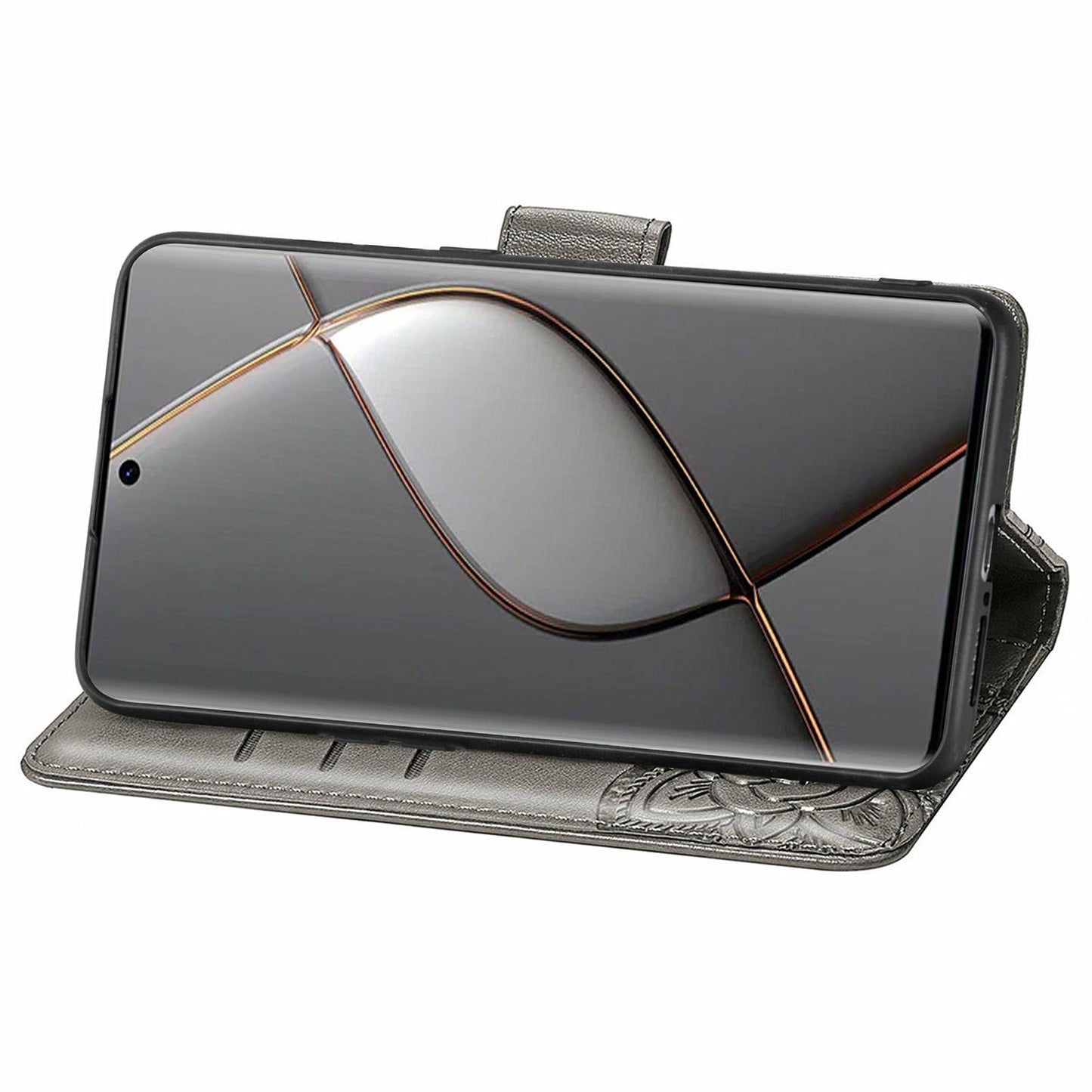 For Transsion Tecno Spark 20 Pro+ Case Butterfly PU Leather Wallet Flip Protective Phone Cover with Wrist Strap - Grey