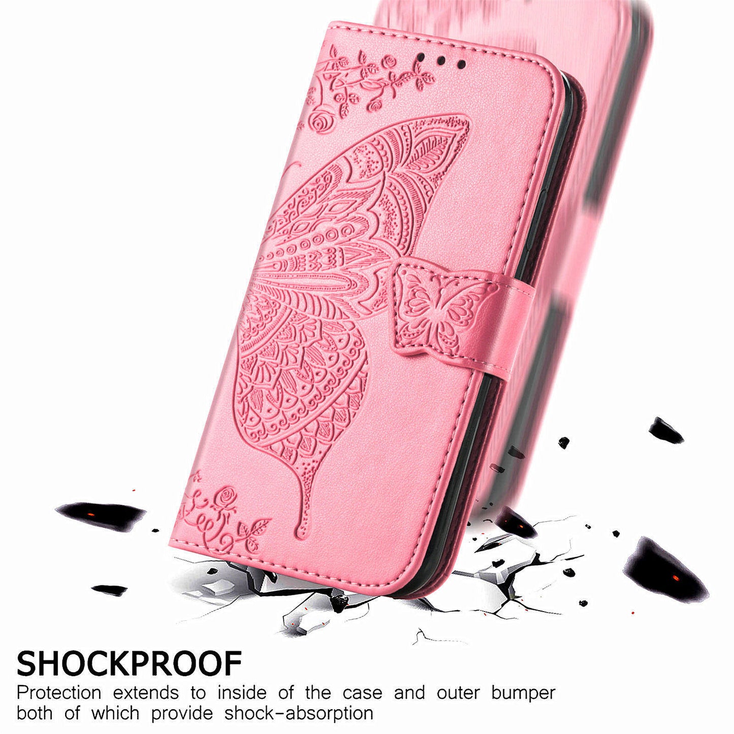 For Oppo Reno11 Pro 5G (Global) Leather Wallet Case Stand Card Holder Slots Butterfly Pattern Phone Cover - Pink