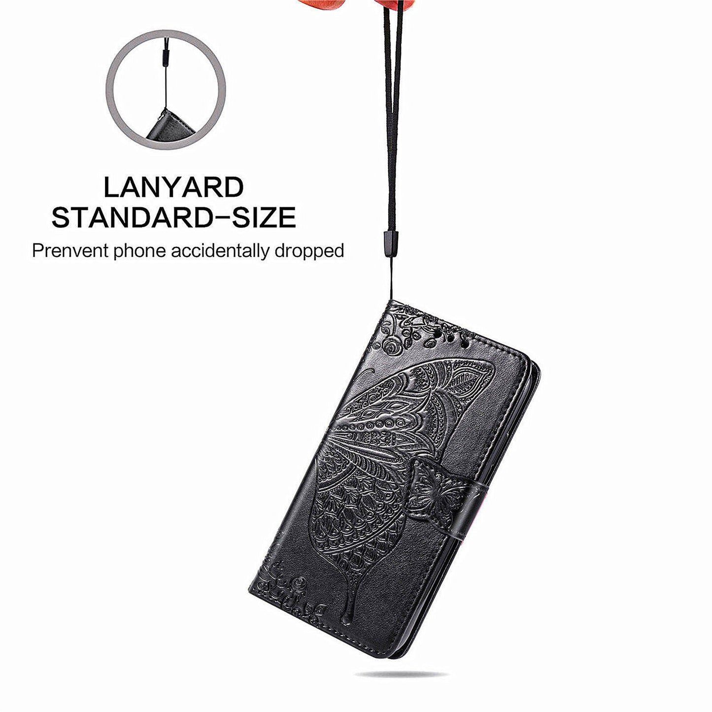 For Oppo Reno11 Pro 5G (Global) Leather Wallet Case Stand Card Holder Slots Butterfly Pattern Phone Cover - Black