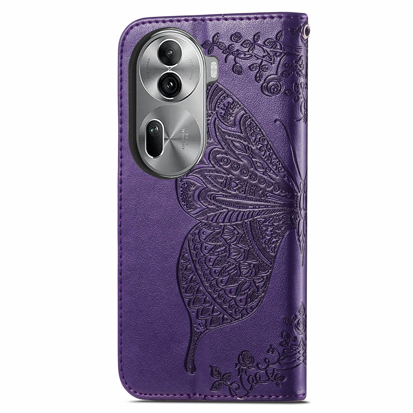 For Oppo Reno11 Pro 5G (Global) Leather Wallet Case Stand Card Holder Slots Butterfly Pattern Phone Cover - Dark Purple