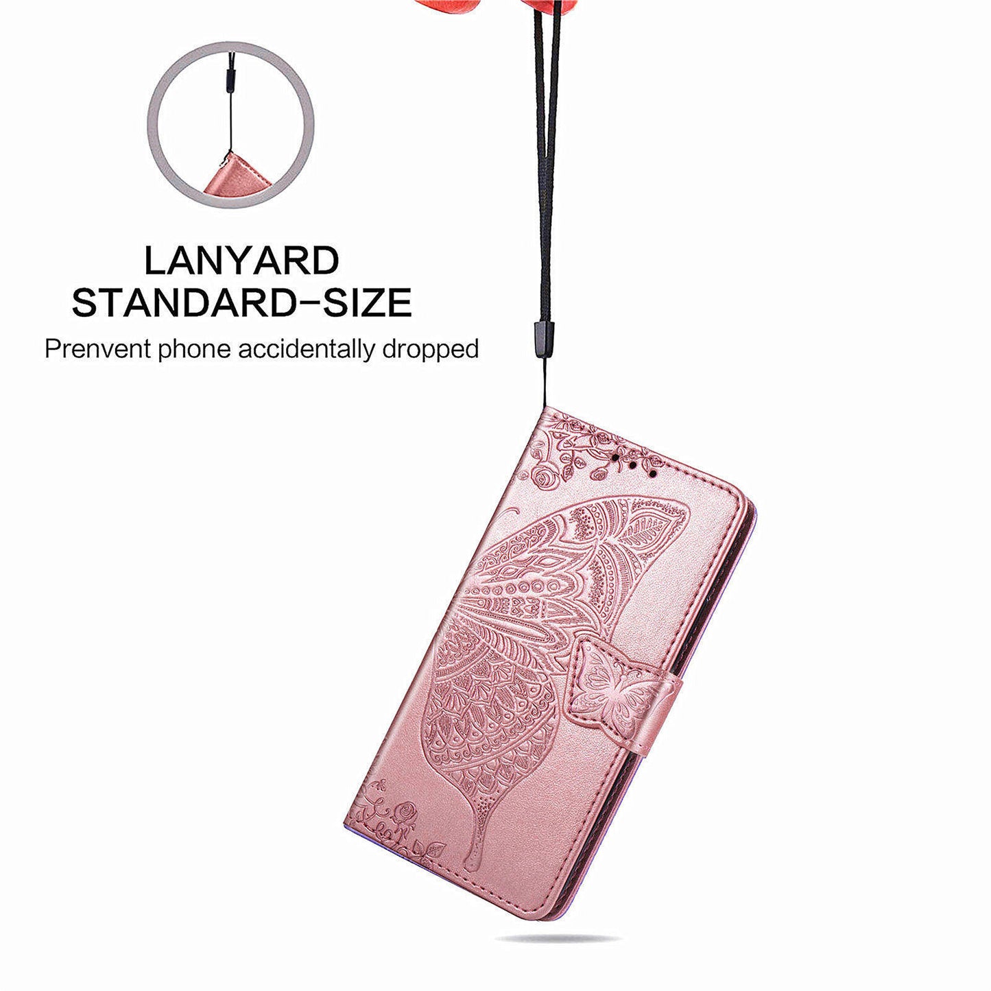 For Oppo Reno11 Pro 5G (Global) Leather Wallet Case Stand Card Holder Slots Butterfly Pattern Phone Cover - Rose Gold