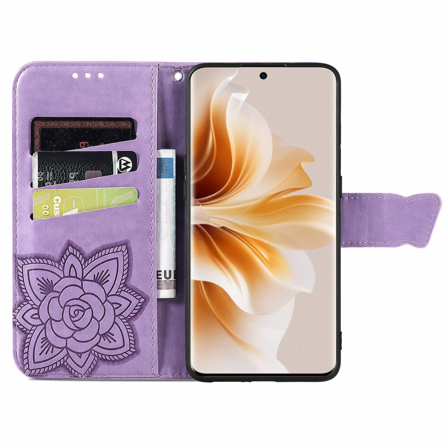 For Oppo Reno11 Pro 5G (Global) Leather Wallet Case Stand Card Holder Slots Butterfly Pattern Phone Cover - Light Purple