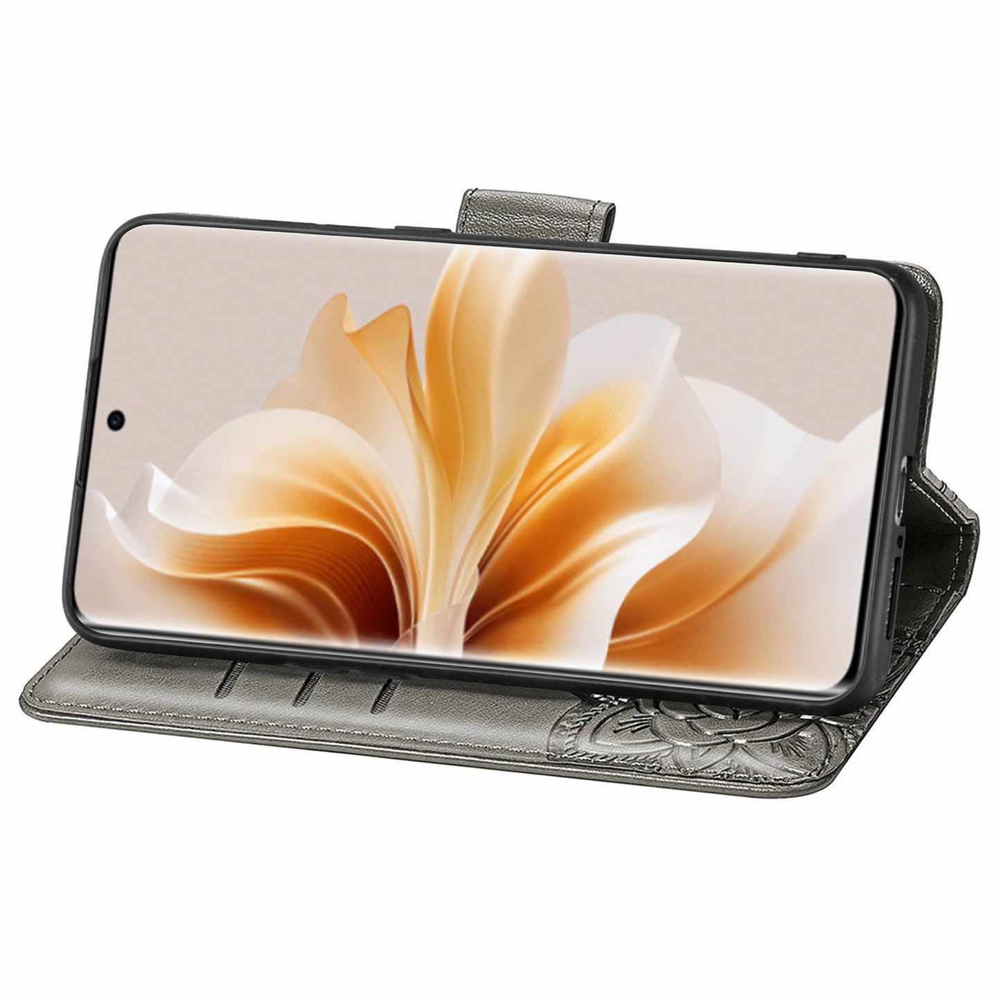 For Oppo Reno11 Pro 5G (Global) Leather Wallet Case Stand Card Holder Slots Butterfly Pattern Phone Cover - Grey