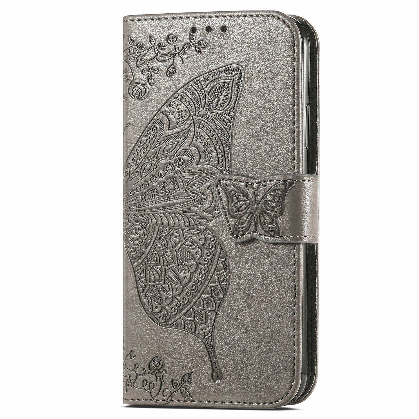 For Oppo Reno11 Pro 5G (Global) Leather Wallet Case Stand Card Holder Slots Butterfly Pattern Phone Cover - Grey