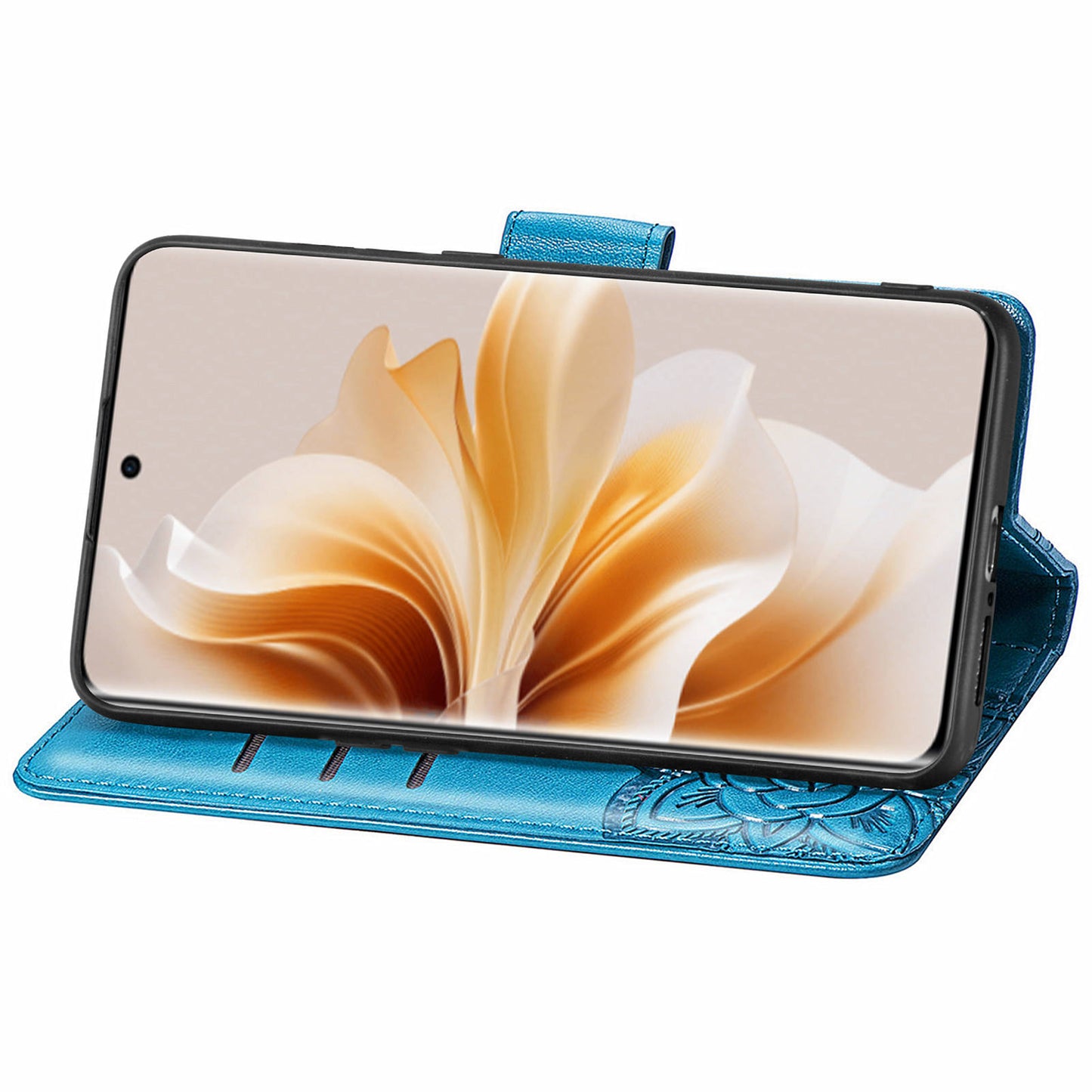 For Oppo Reno11 5G (Global) Case Wallet Butterfly Floral Imprinted Folio Leather Phone Cover - Blue