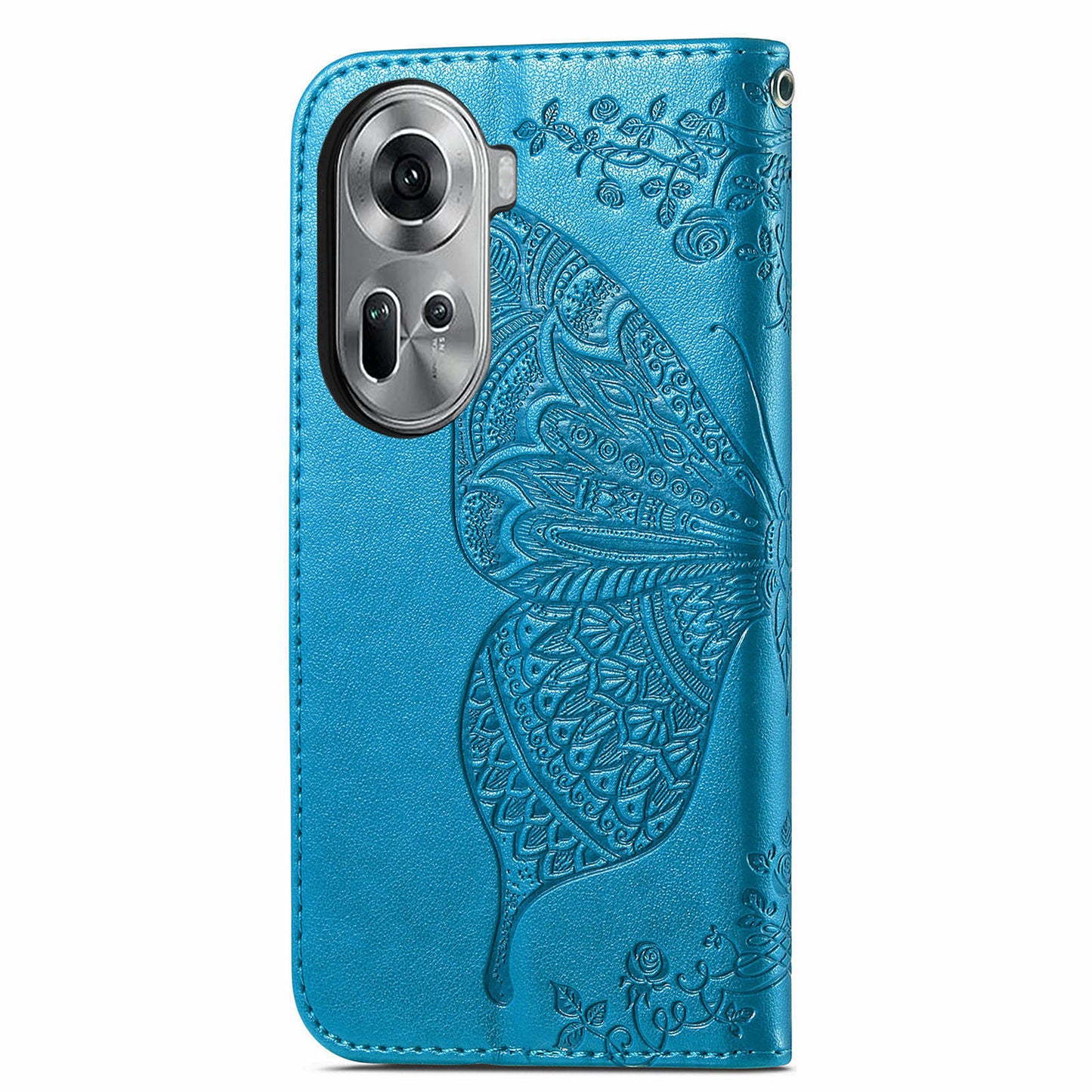 For Oppo Reno11 5G (Global) Case Wallet Butterfly Floral Imprinted Folio Leather Phone Cover - Blue