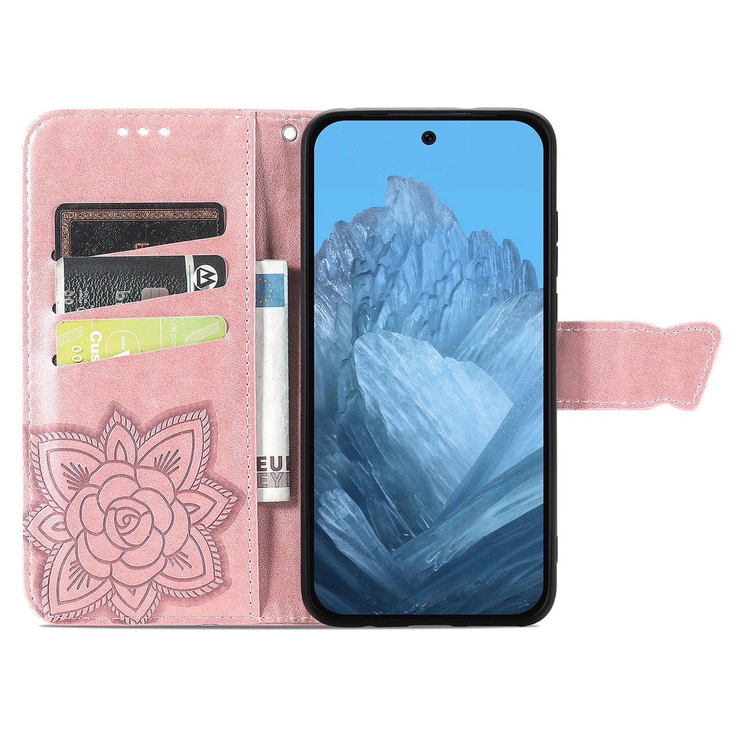 For Google Pixel 9 Pro Case Butterfly PU Leather Stand Card Holders Phone Cover Wholesale Online Stores - Rose Gold