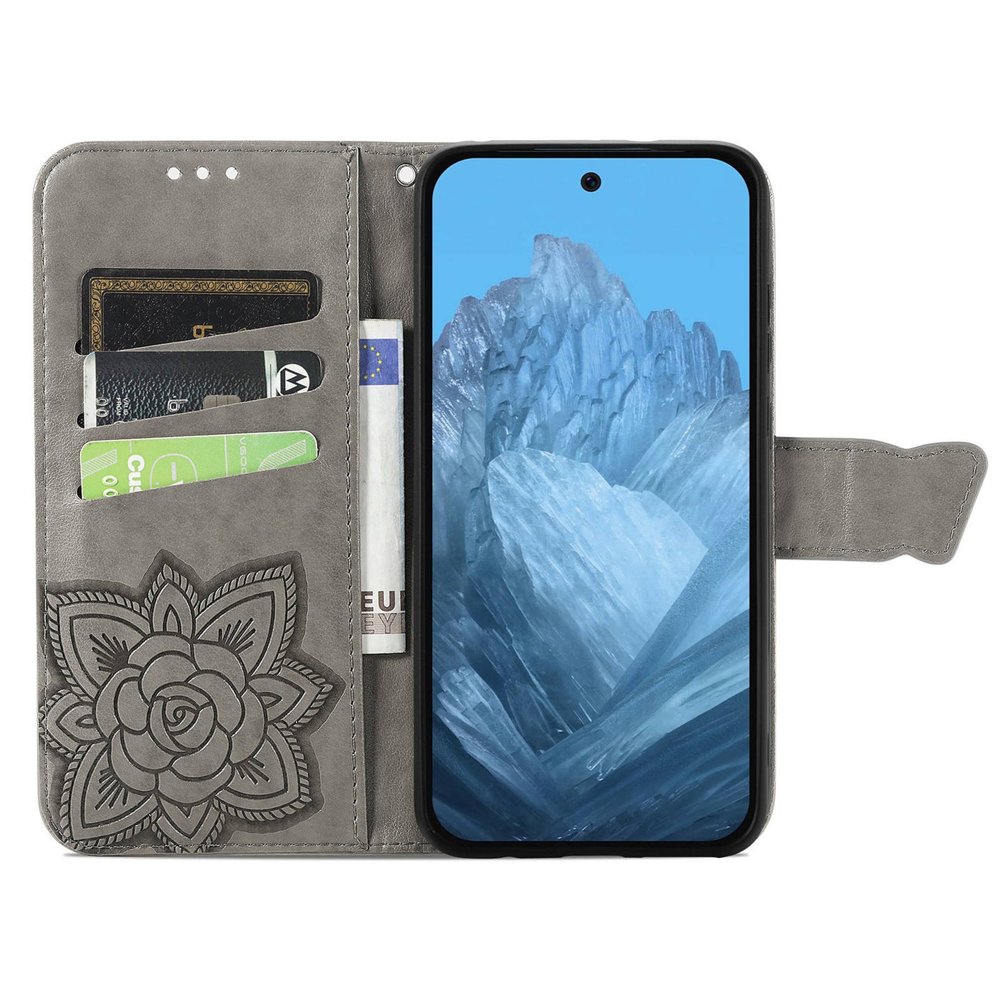 For Google Pixel 9 Pro Case Butterfly PU Leather Stand Card Holders Phone Cover Wholesale Online Stores - Grey