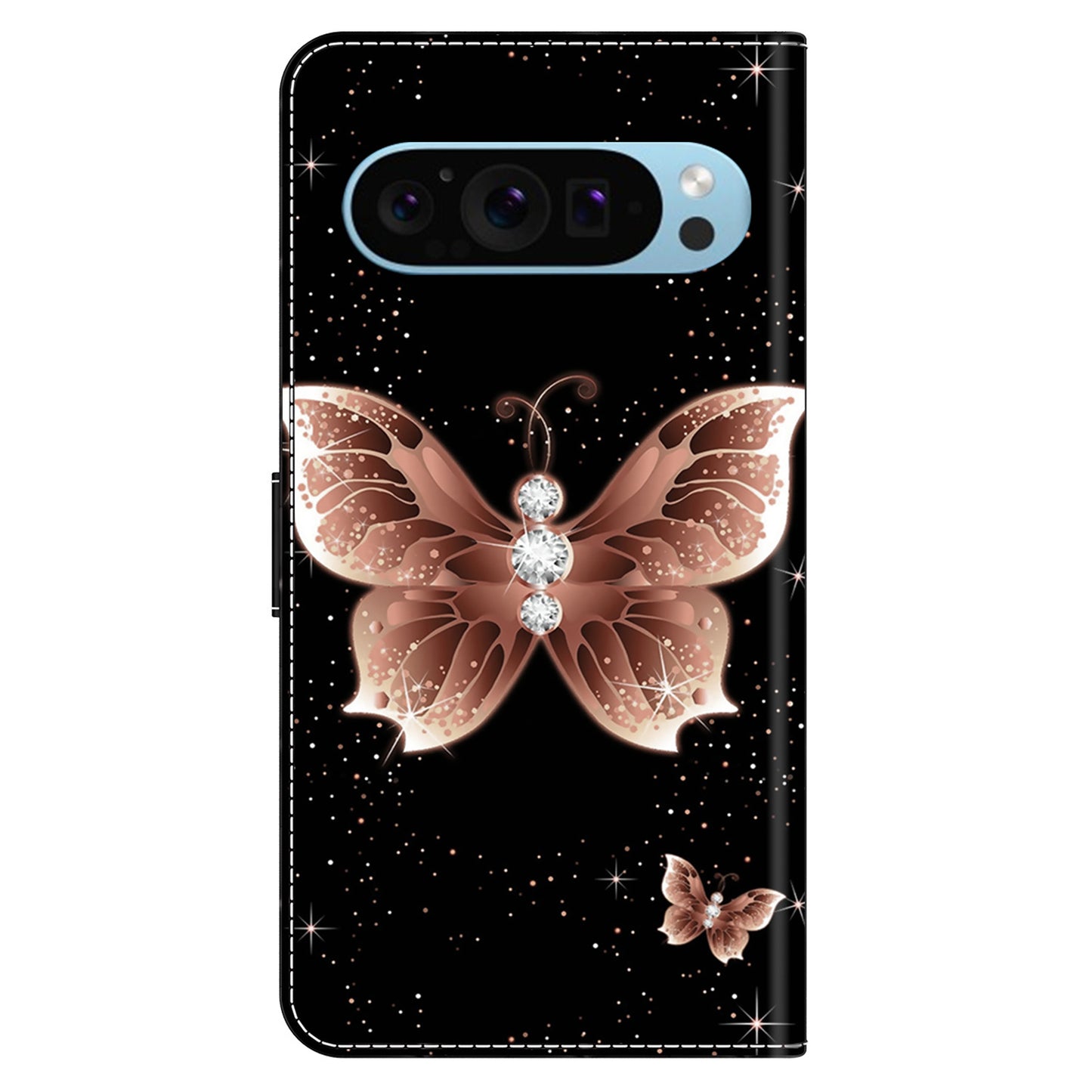 For Google Pixel 9 Case Card Holder 3D Pattern PU Leather Protective Phone Cover - Pink Diamond Butterfly