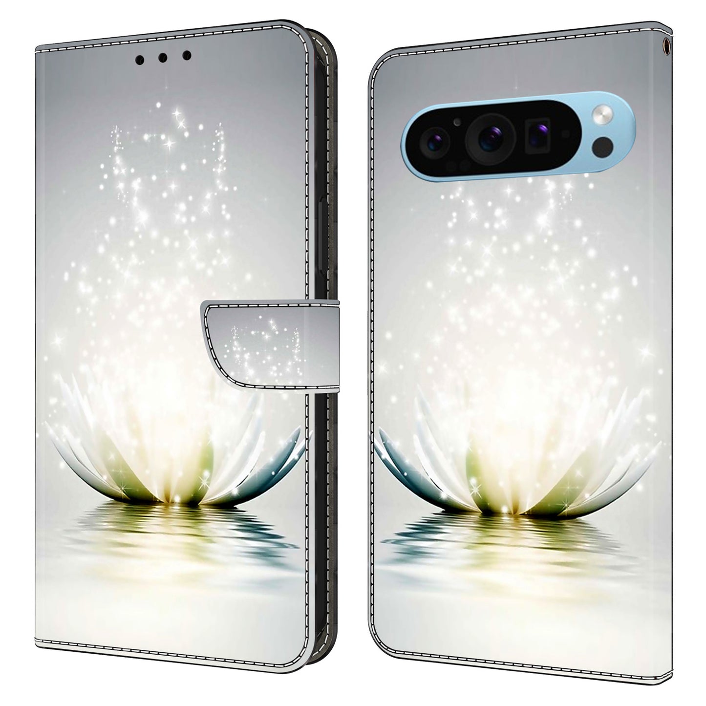 For Google Pixel 9 Case Card Holder 3D Pattern PU Leather Protective Phone Cover - Lotus