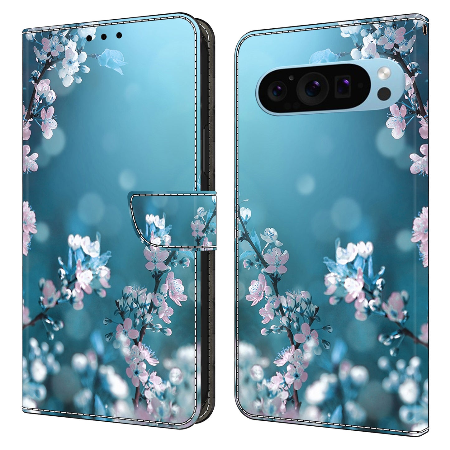 For Google Pixel 9 Case Card Holder 3D Pattern PU Leather Protective Phone Cover - Plum Blossoms