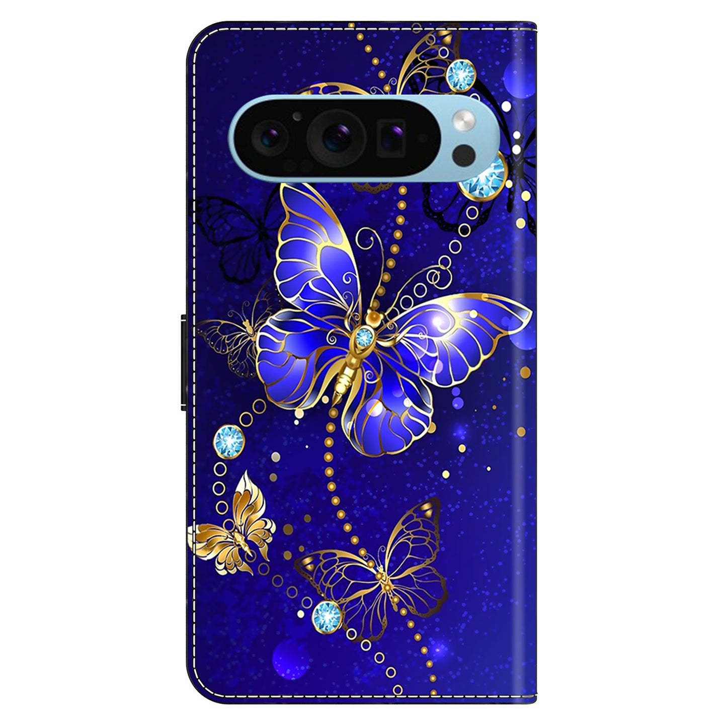 For Google Pixel 9 Case Card Holder 3D Pattern PU Leather Protective Phone Cover - Diamond Butterfly