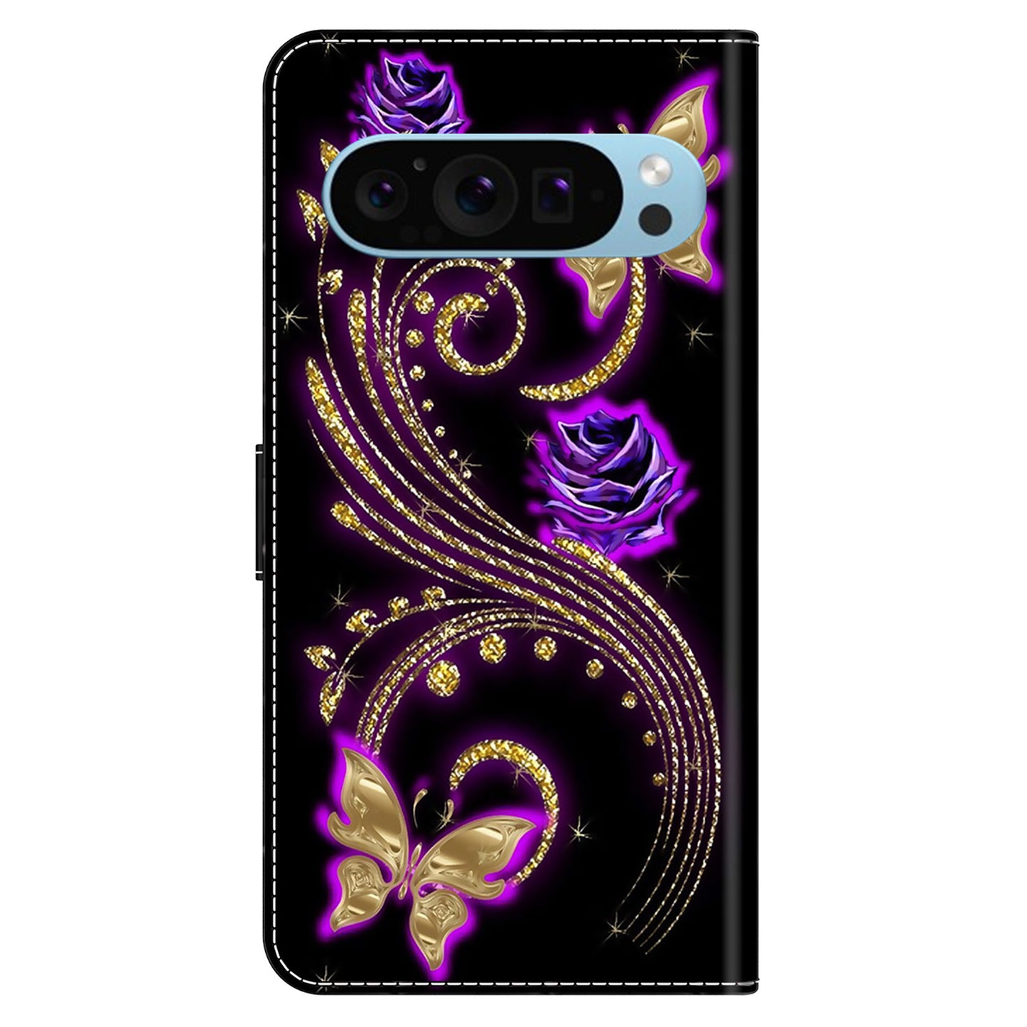 For Google Pixel 9 Pro Case Stand 3D Pattern PU Leather Flip Wallet Phone Cover - Flowers / Butterflies