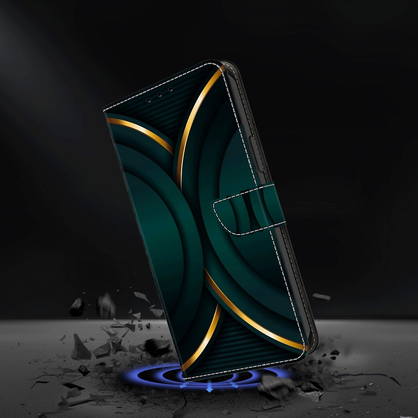 For Google Pixel 9 Pro Case Stand 3D Pattern PU Leather Flip Wallet Phone Cover - Gold Contour