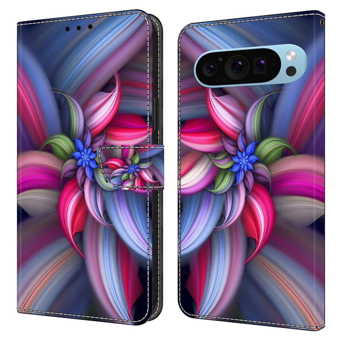 For Google Pixel 9 Pro Case Stand 3D Pattern PU Leather Flip Wallet Phone Cover - Colorful Flowers