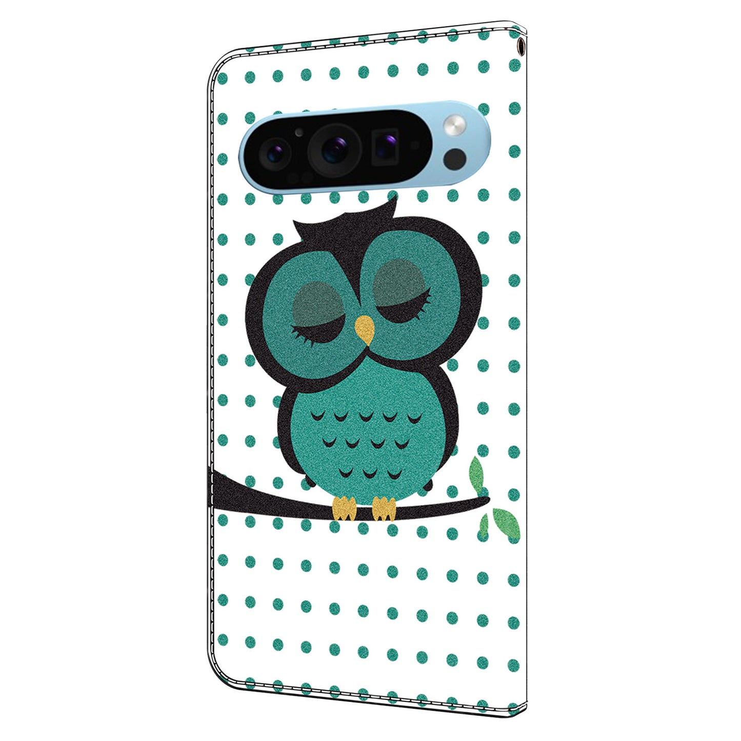 For Google Pixel 9 Pro Case PU Leather 3D Pattern Flip Bookstyle Wallet Phone Cover - Sleeping Owl