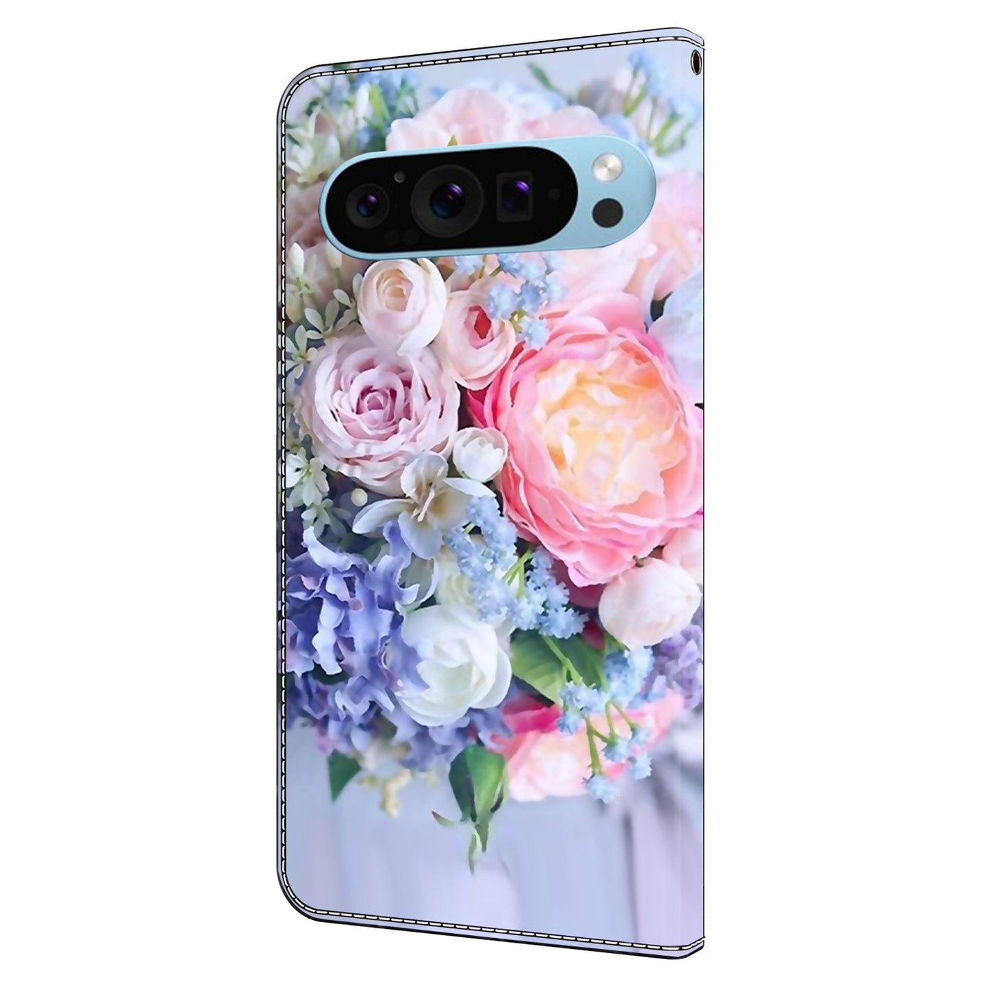 For Google Pixel 9 Pro Case PU Leather 3D Pattern Flip Bookstyle Wallet Phone Cover - Colorful Flower