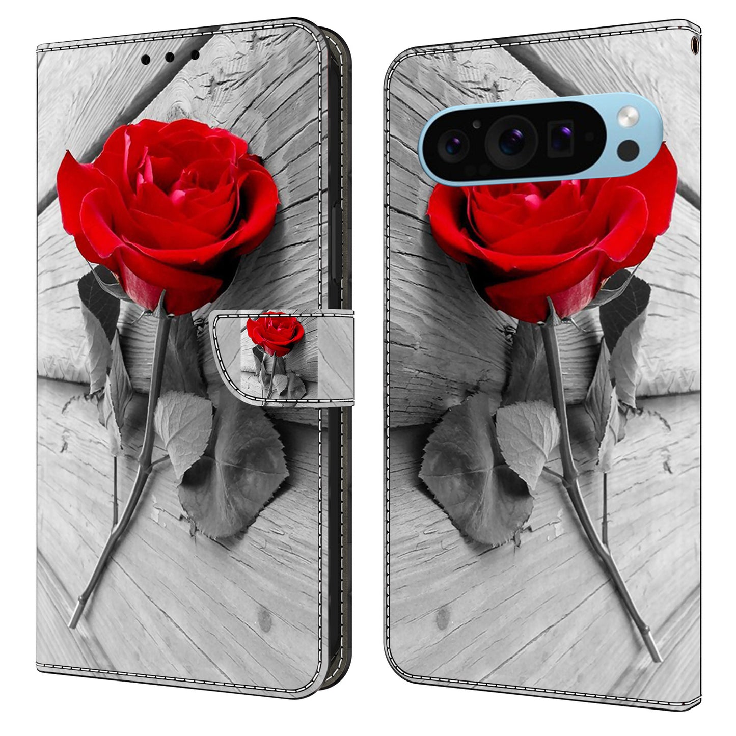 For Google Pixel 9 Pro Case PU Leather 3D Pattern Flip Bookstyle Wallet Phone Cover - Rose