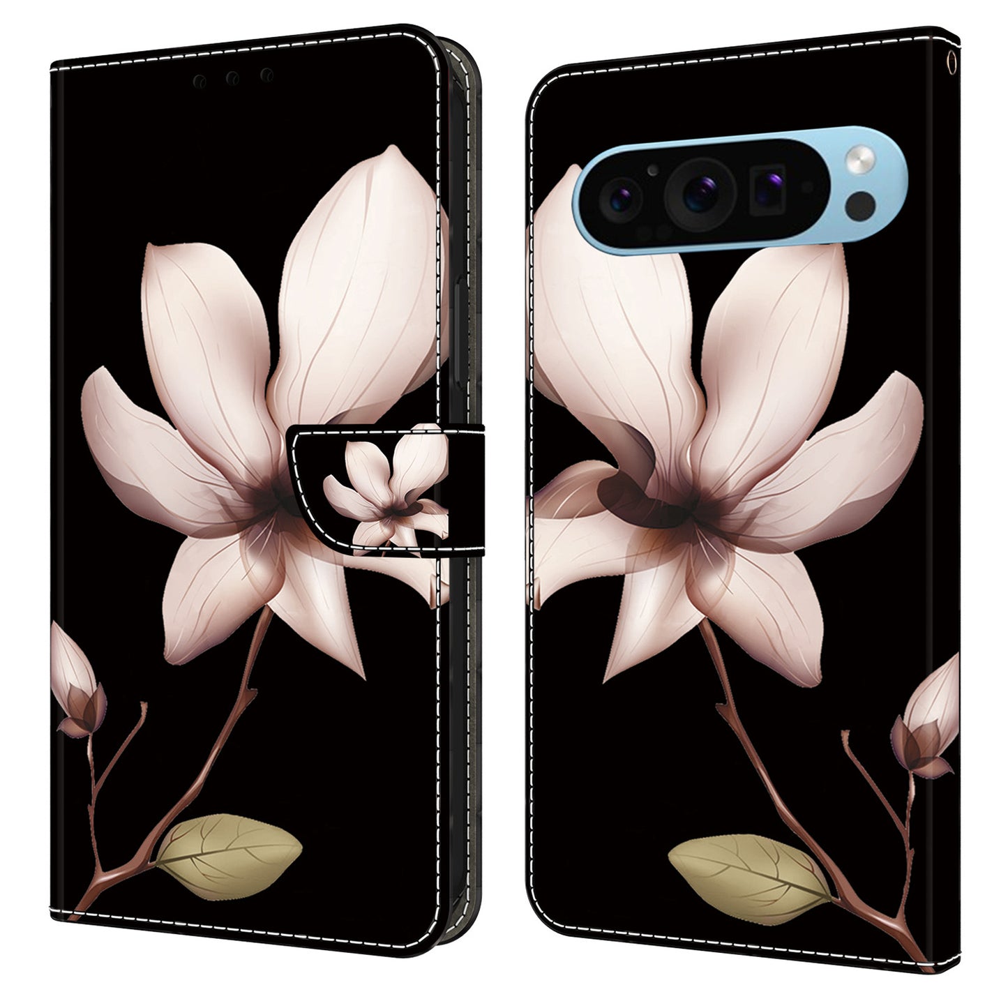 For Google Pixel 9 Pro Case PU Leather 3D Pattern Flip Bookstyle Wallet Phone Cover - Pink Flower