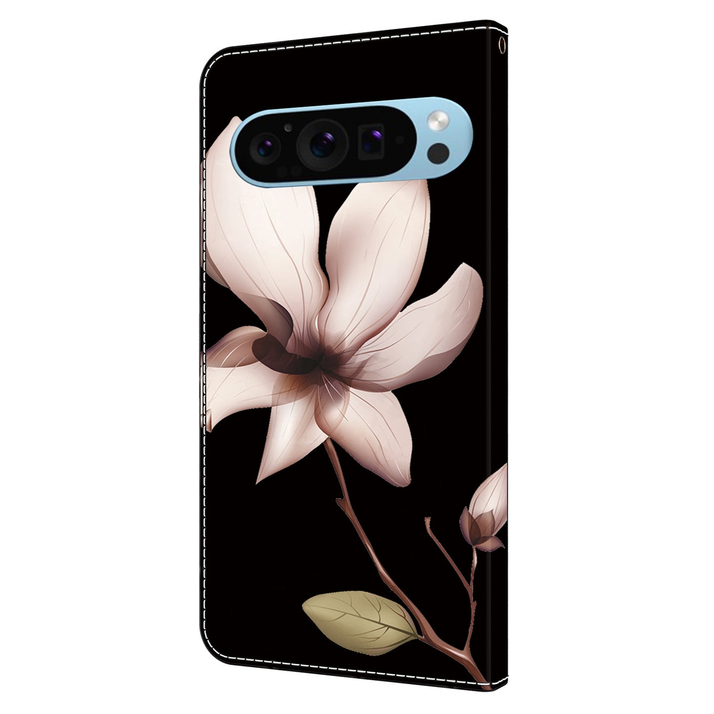 For Google Pixel 9 Pro Case PU Leather 3D Pattern Flip Bookstyle Wallet Phone Cover - Pink Flower